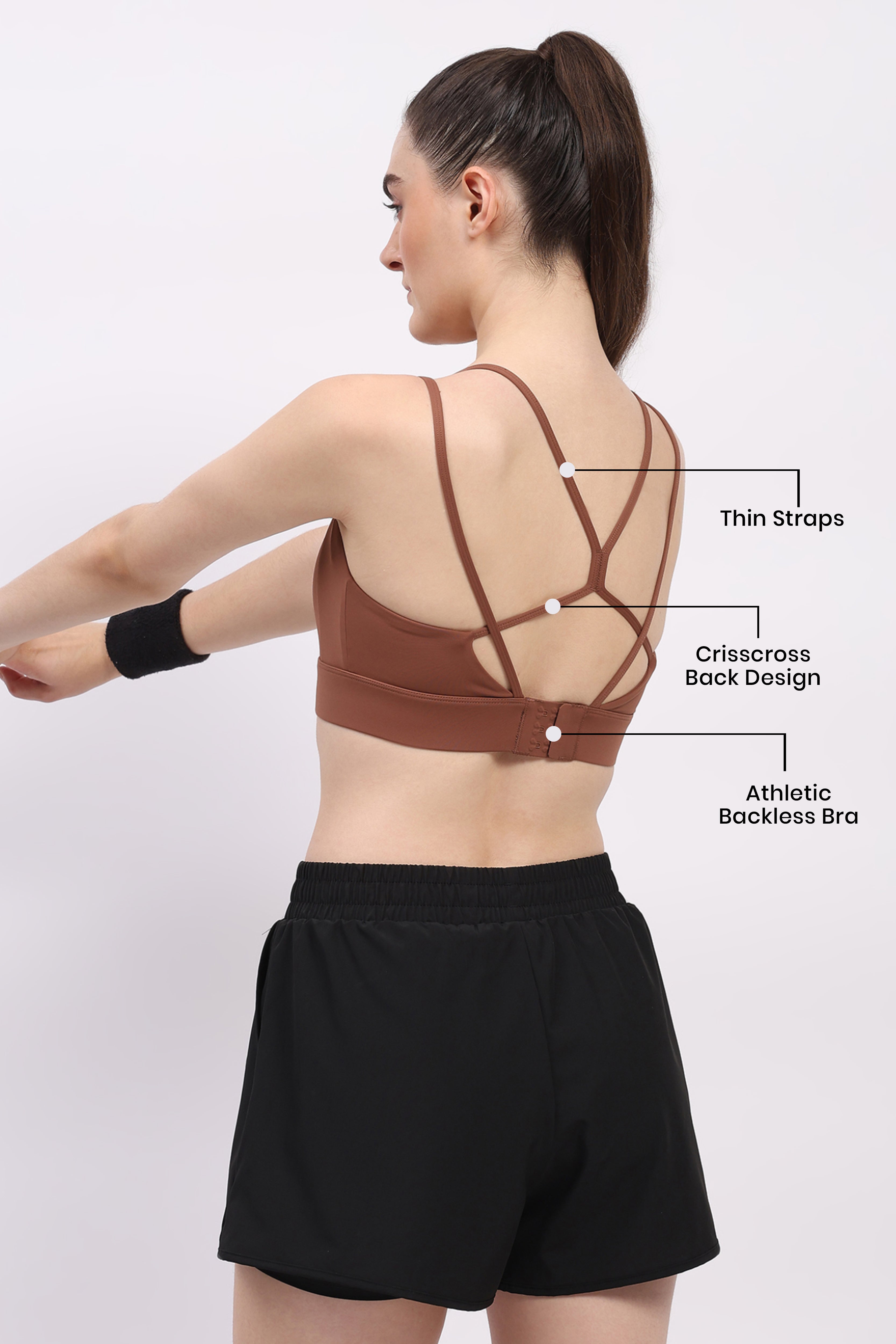 Brown Criss-Cross Back Sports Bra