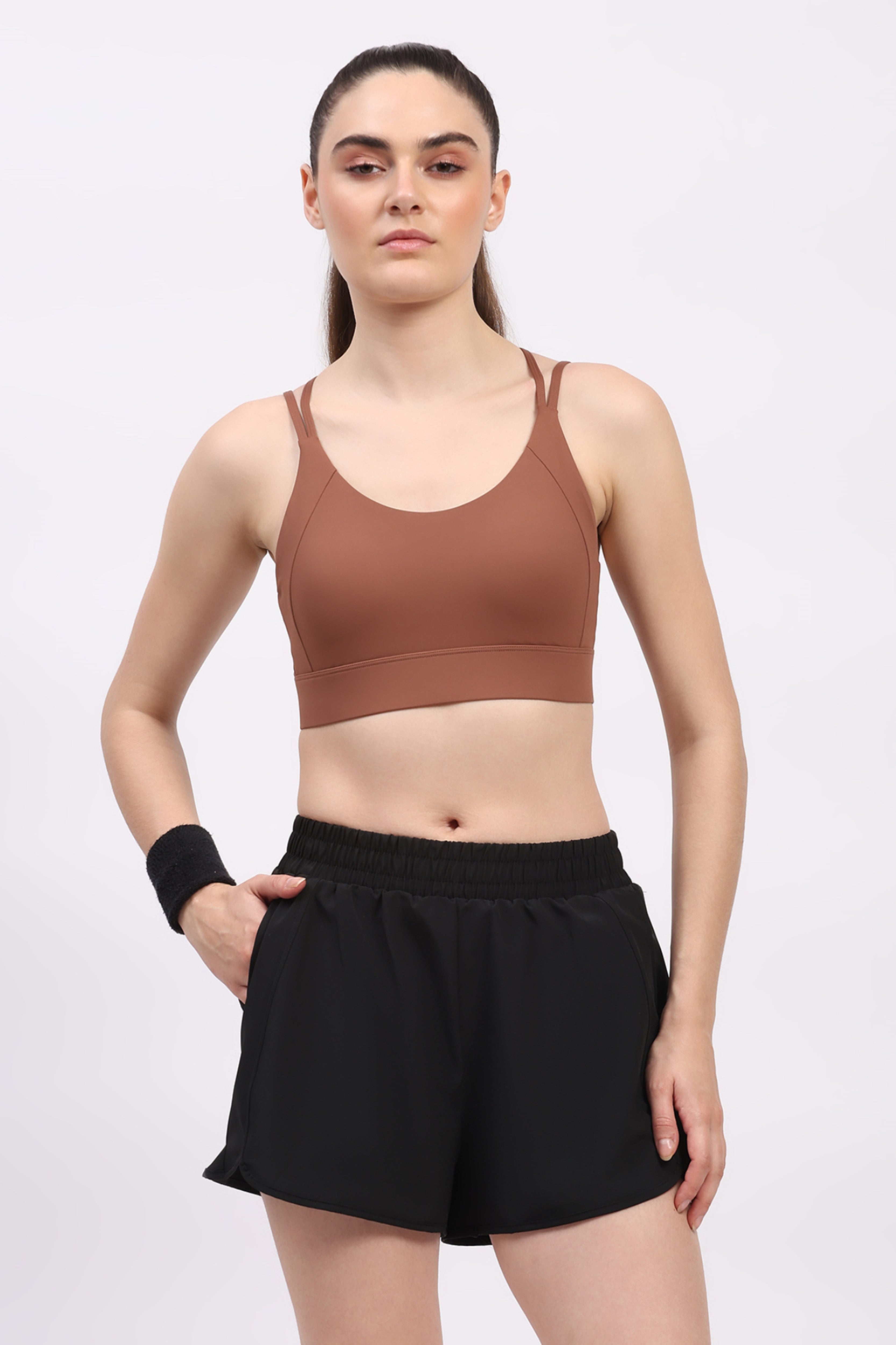 Brown Criss-Cross Back Sports Bra