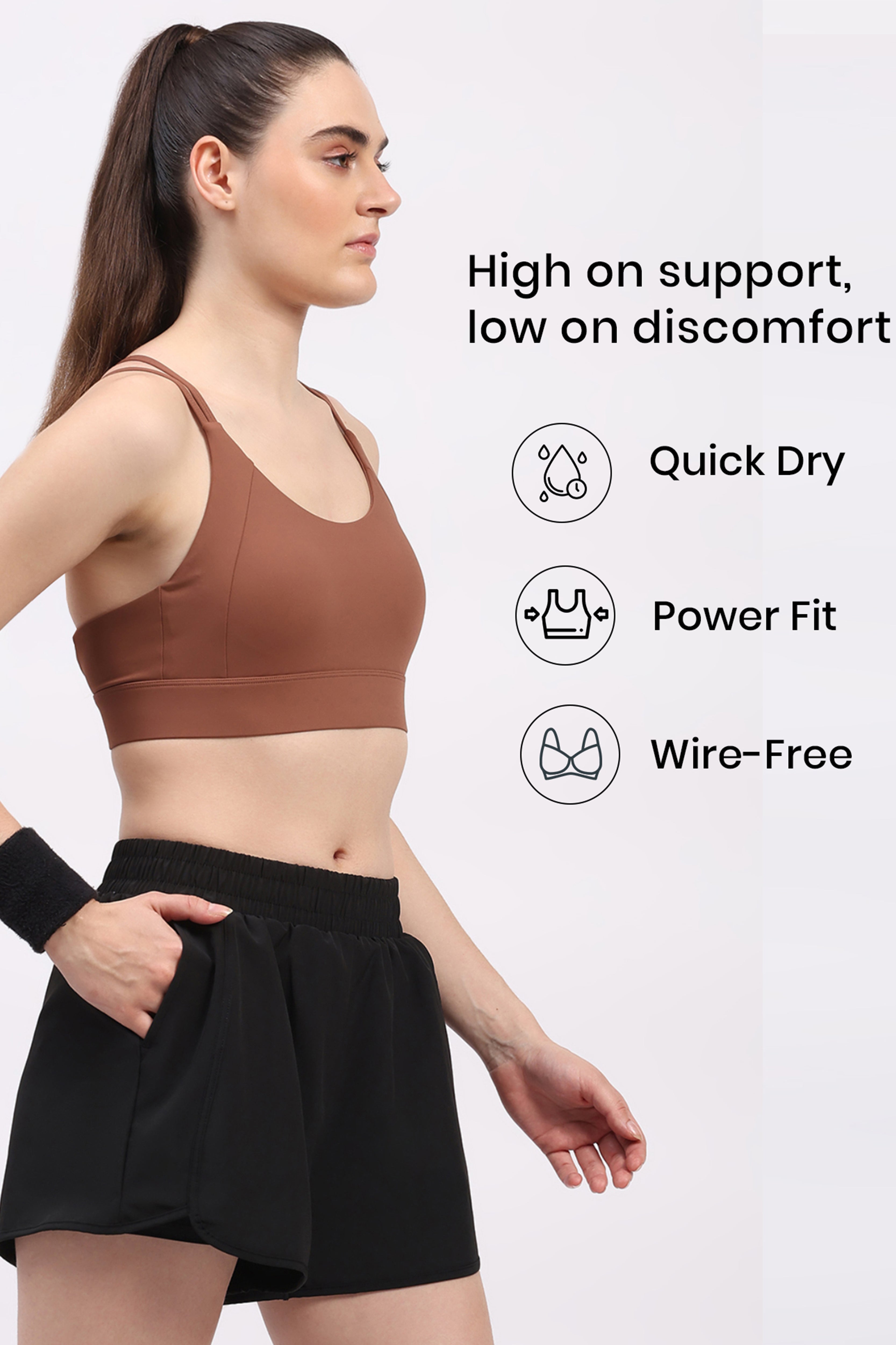 Brown Criss-Cross Back Sports Bra
