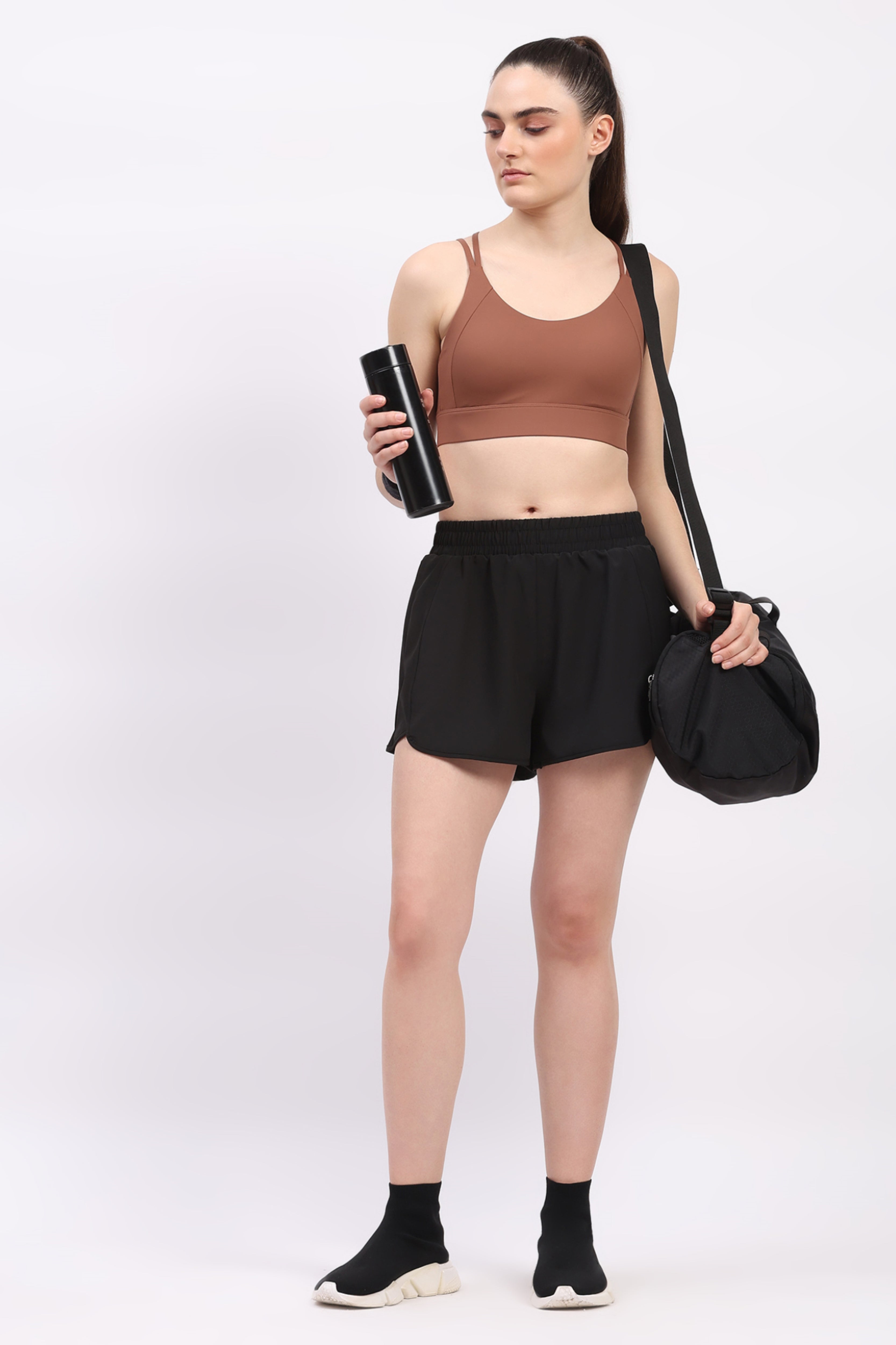 Brown Criss-Cross Back Sports Bra