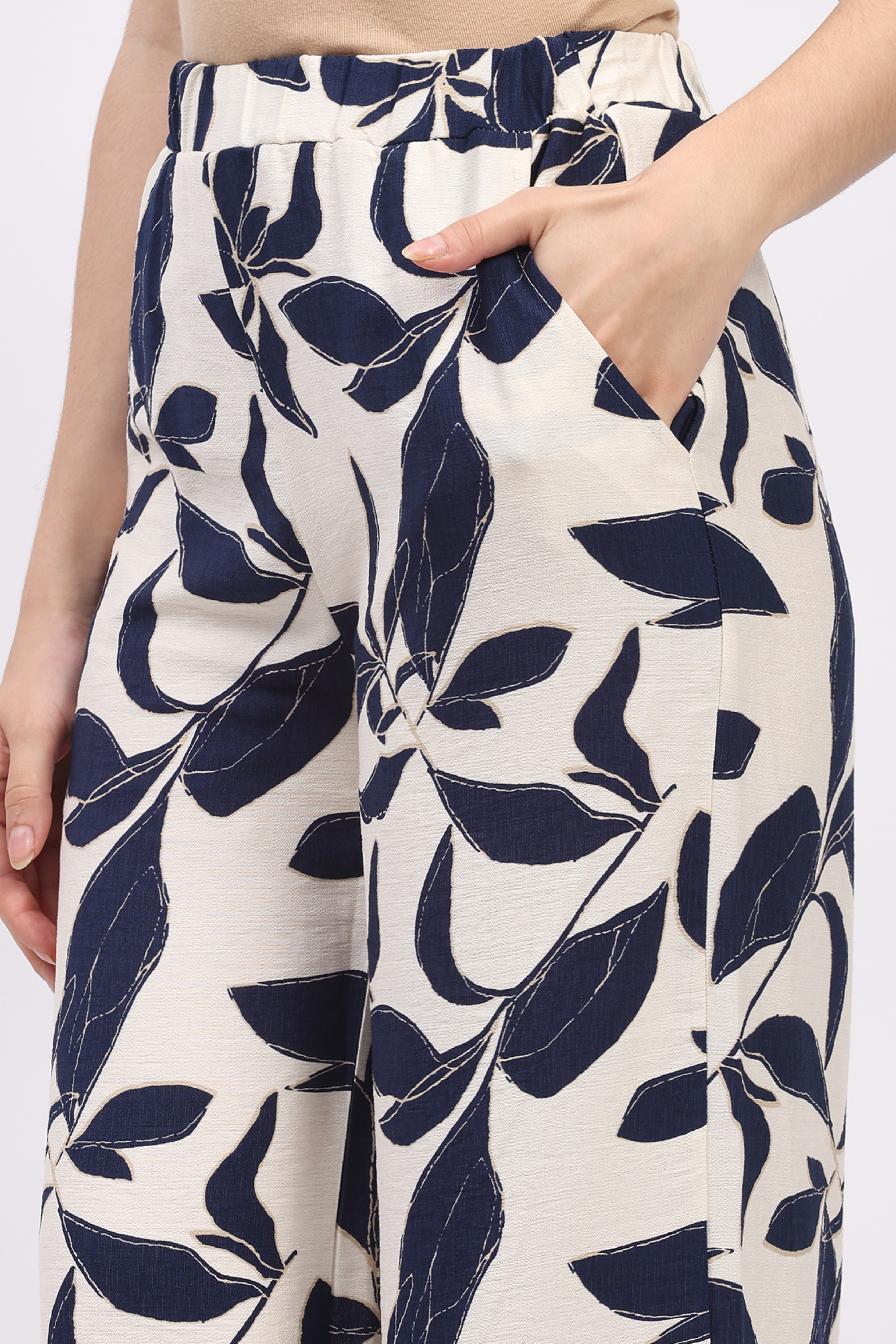 Navy Solid Top & Floral Print Lower Set