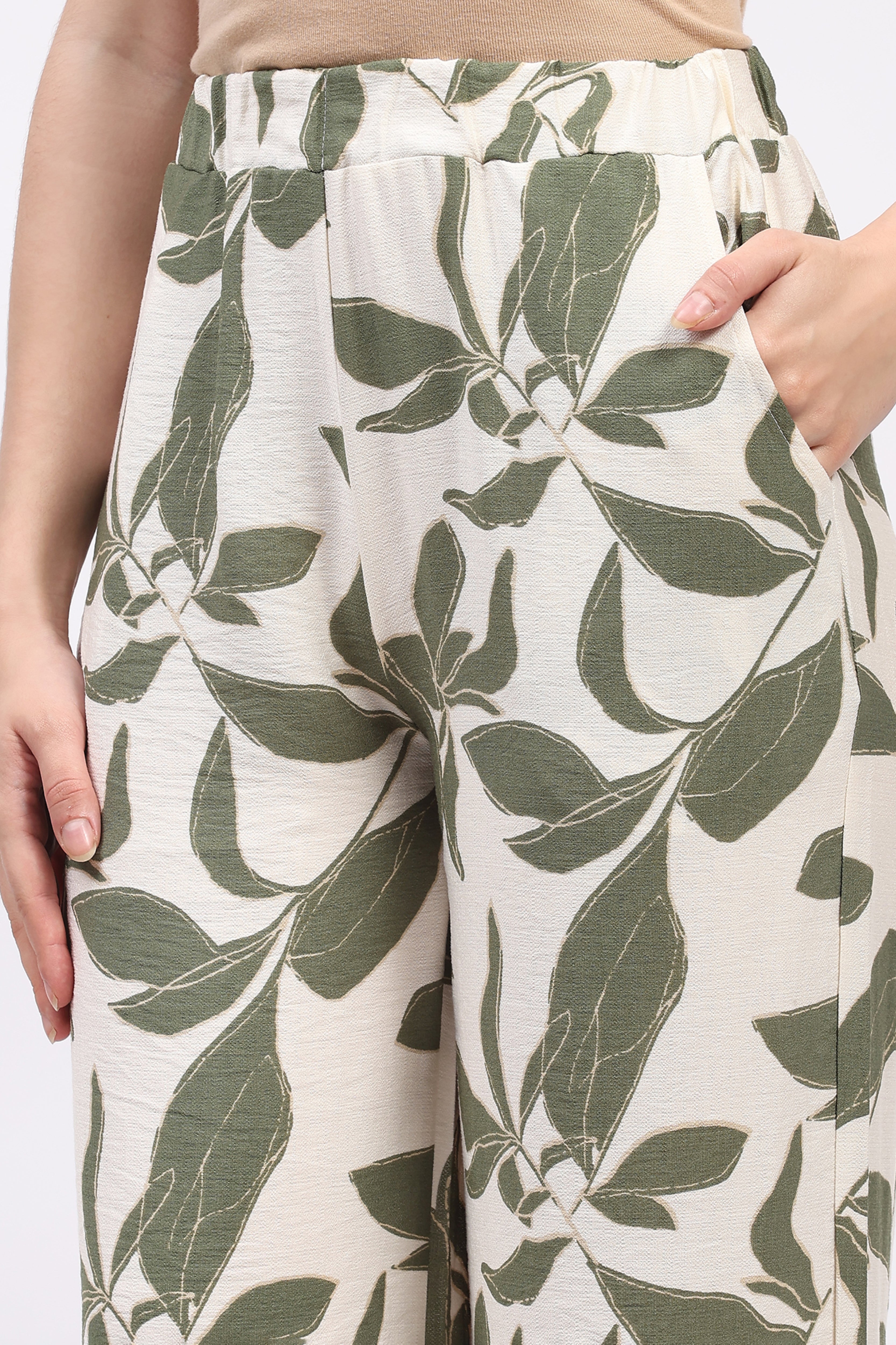 Green Solid Top & Floral Print Lower Set