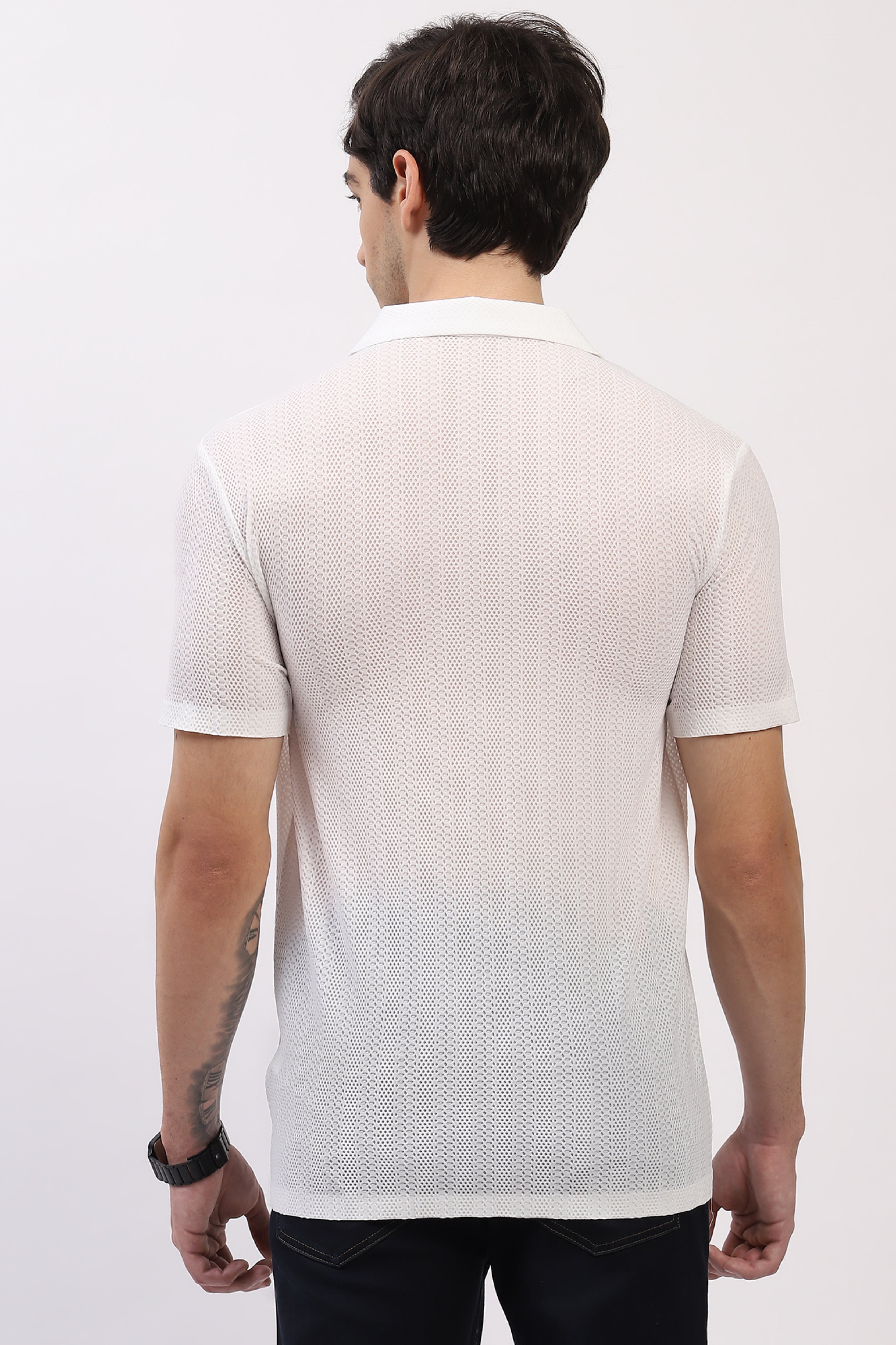 Off-White Textured Cuban Collar Shirt