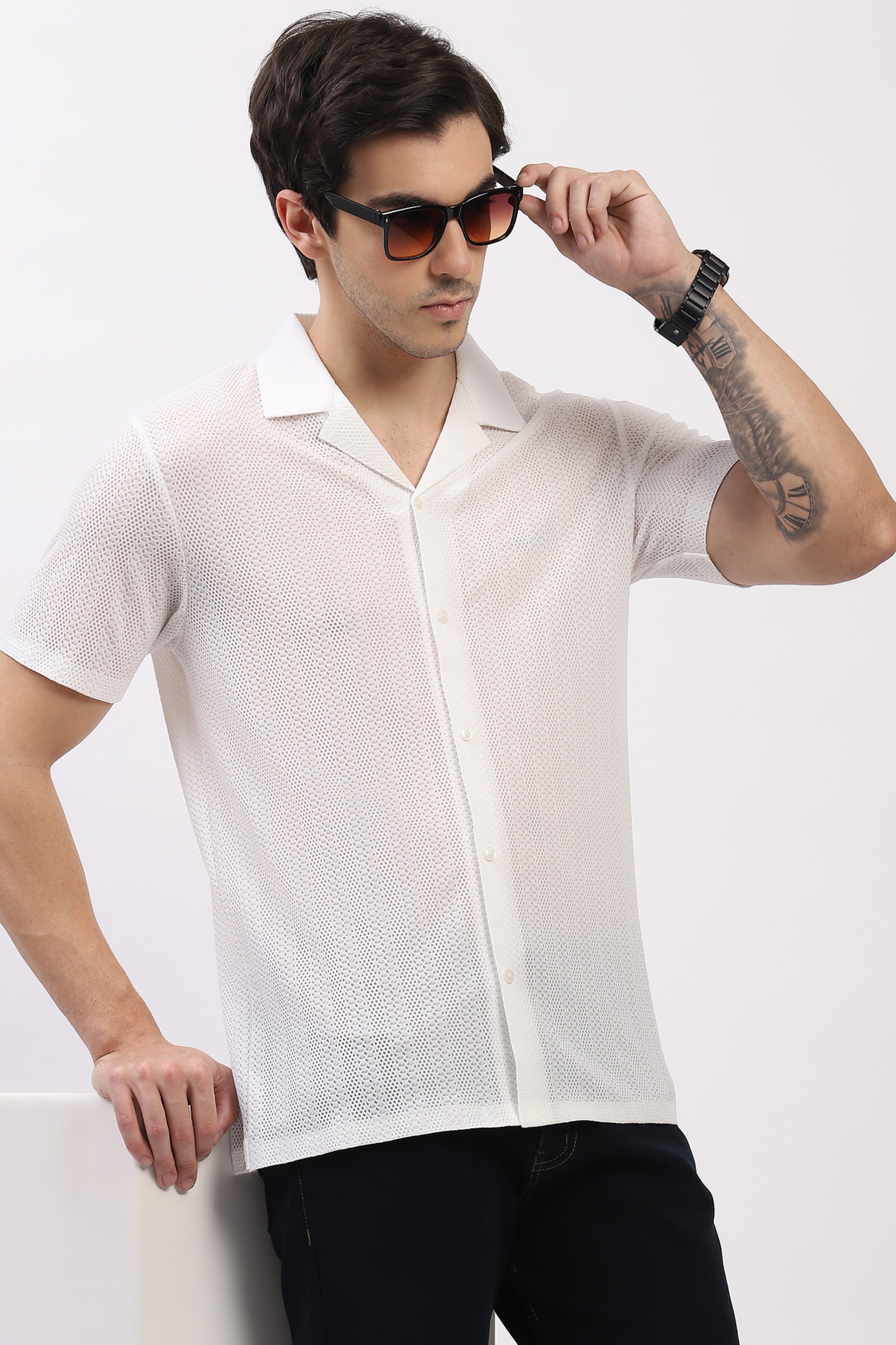 Off-White Textured Cuban Collar Shirt