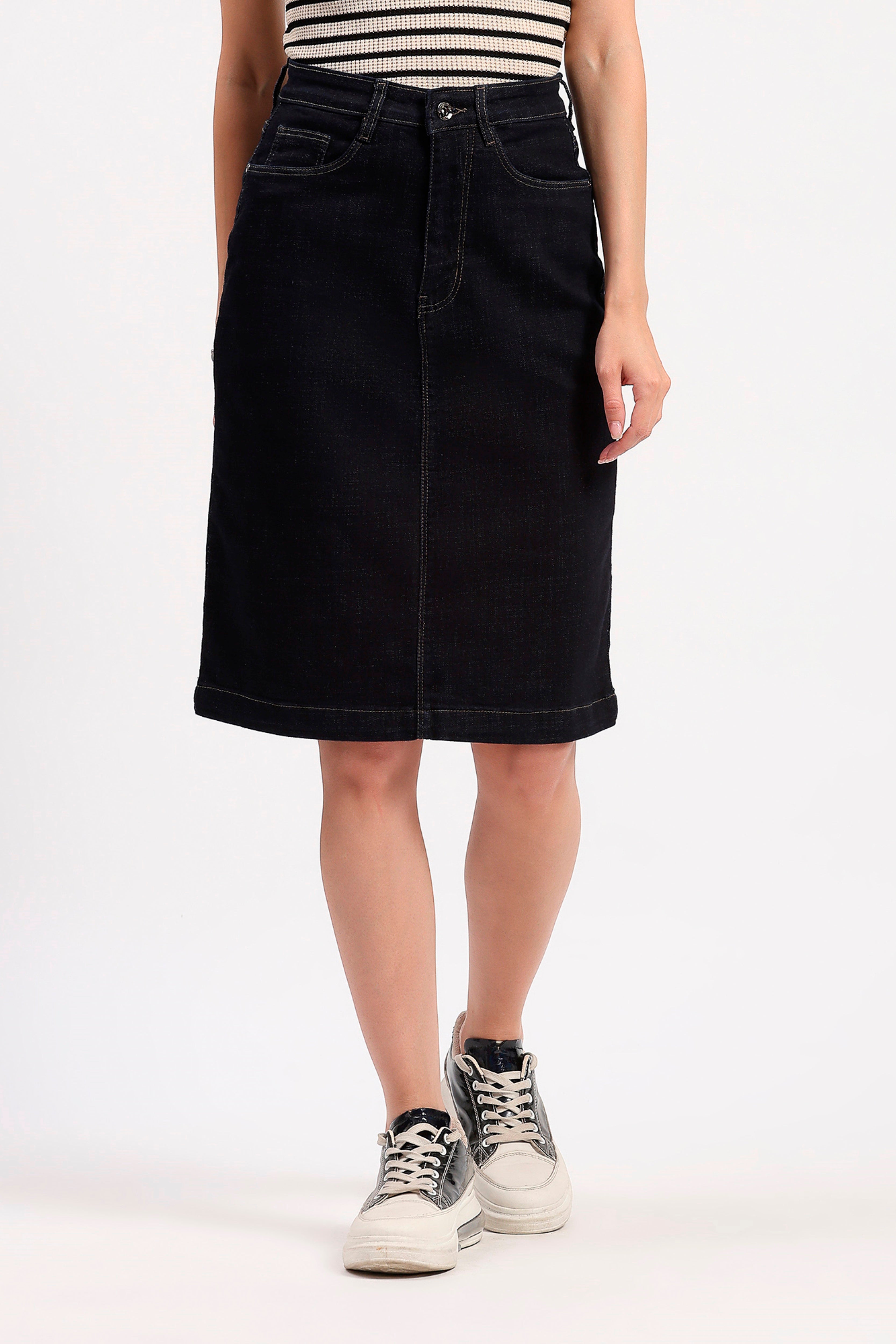 Navy Blue Midi Denim Skirt