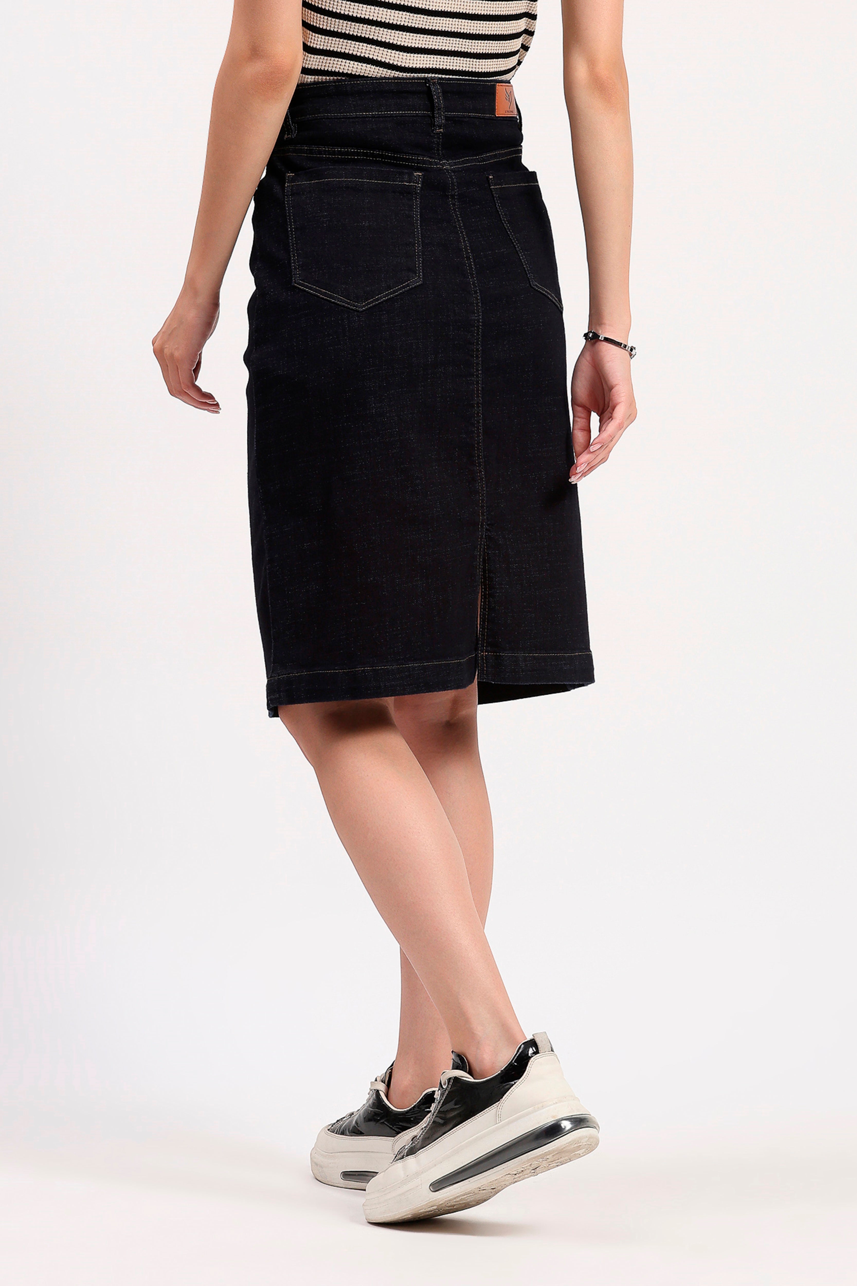 Navy Blue Midi Denim Skirt