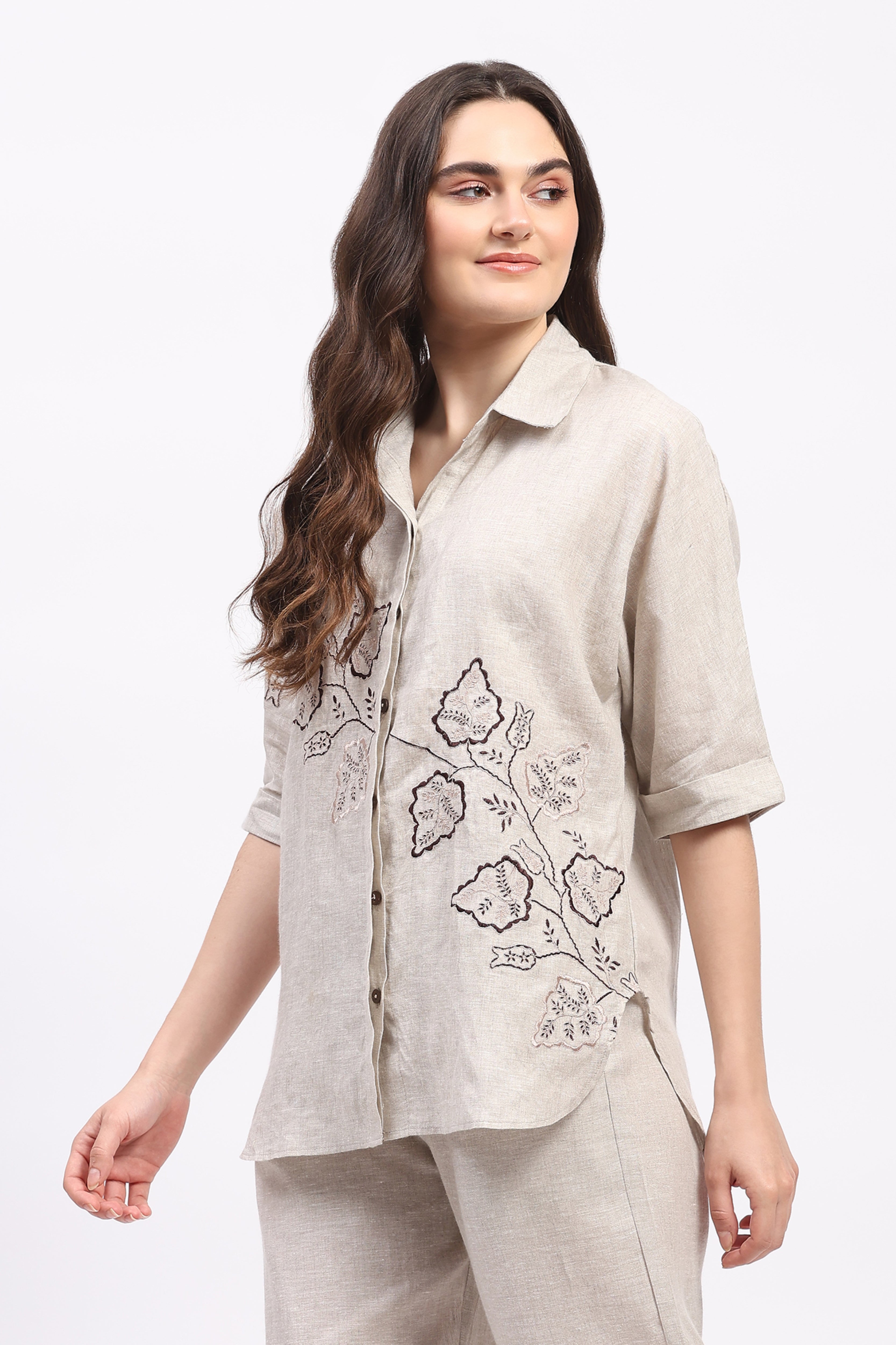 Off-White Embroidered Linen Top