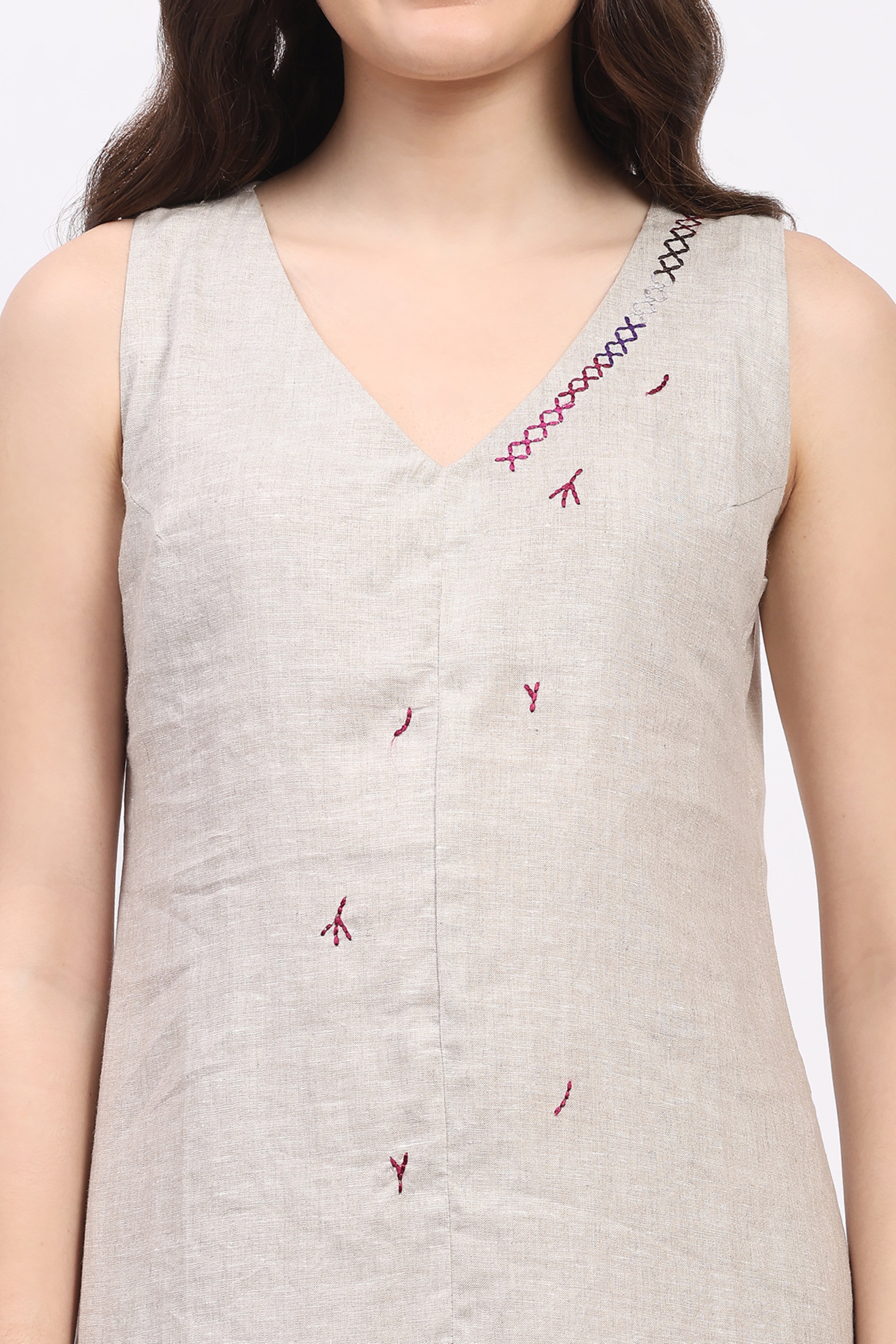 Off-White Embroidered Linen Dress