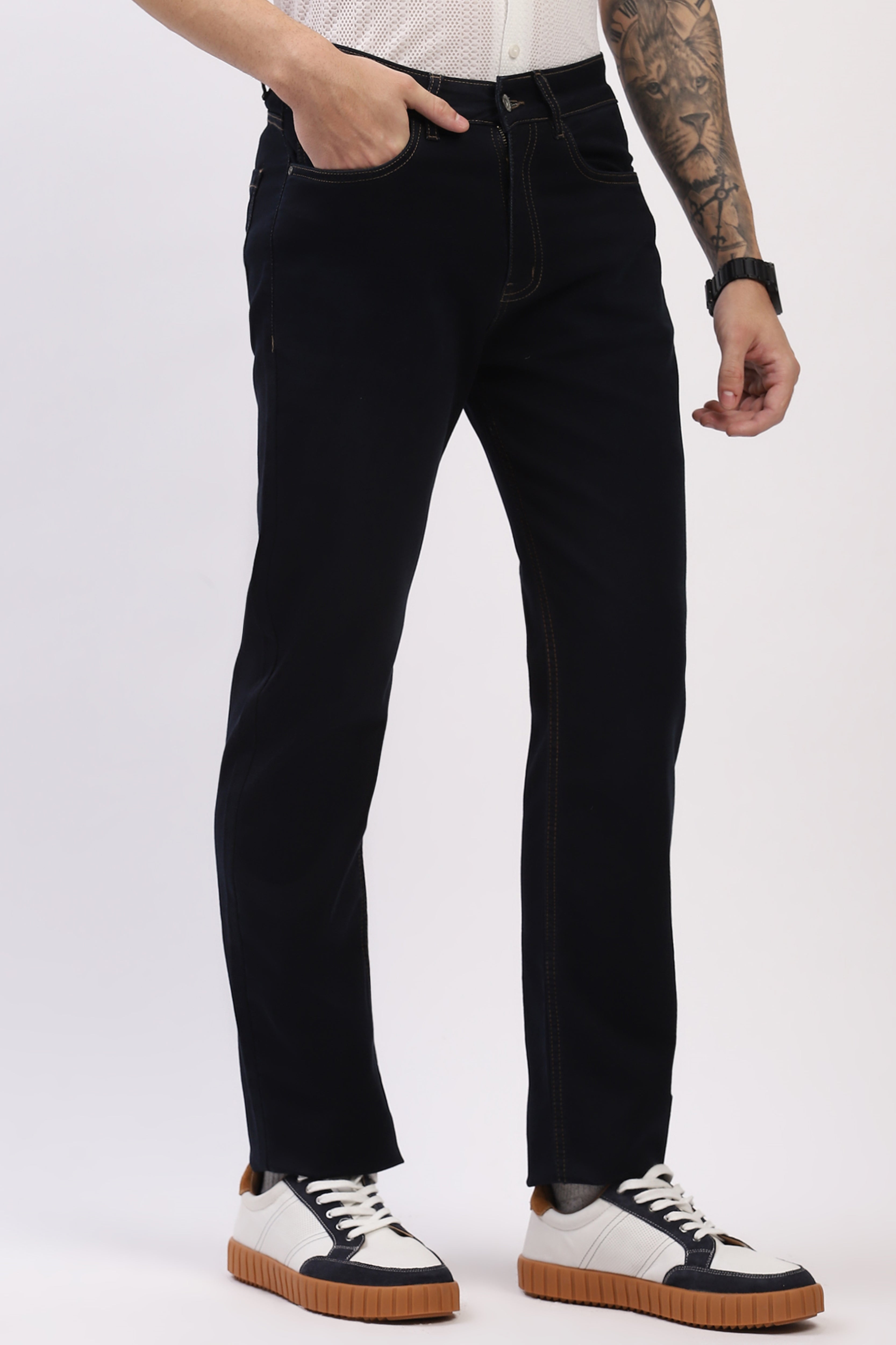 Classic Navy Straight Fit Stretch Jeans