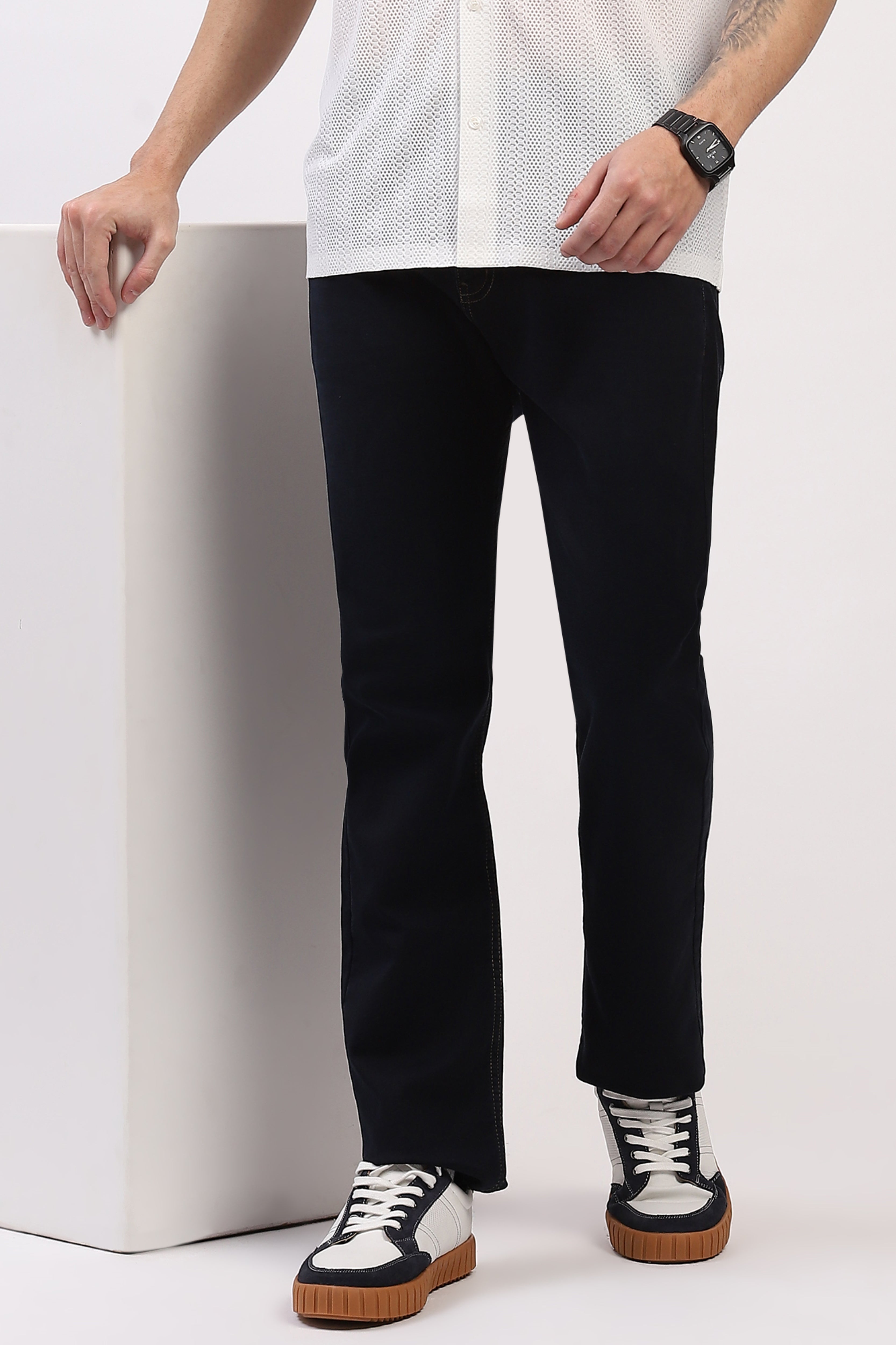Classic Navy Straight Fit Stretch Jeans