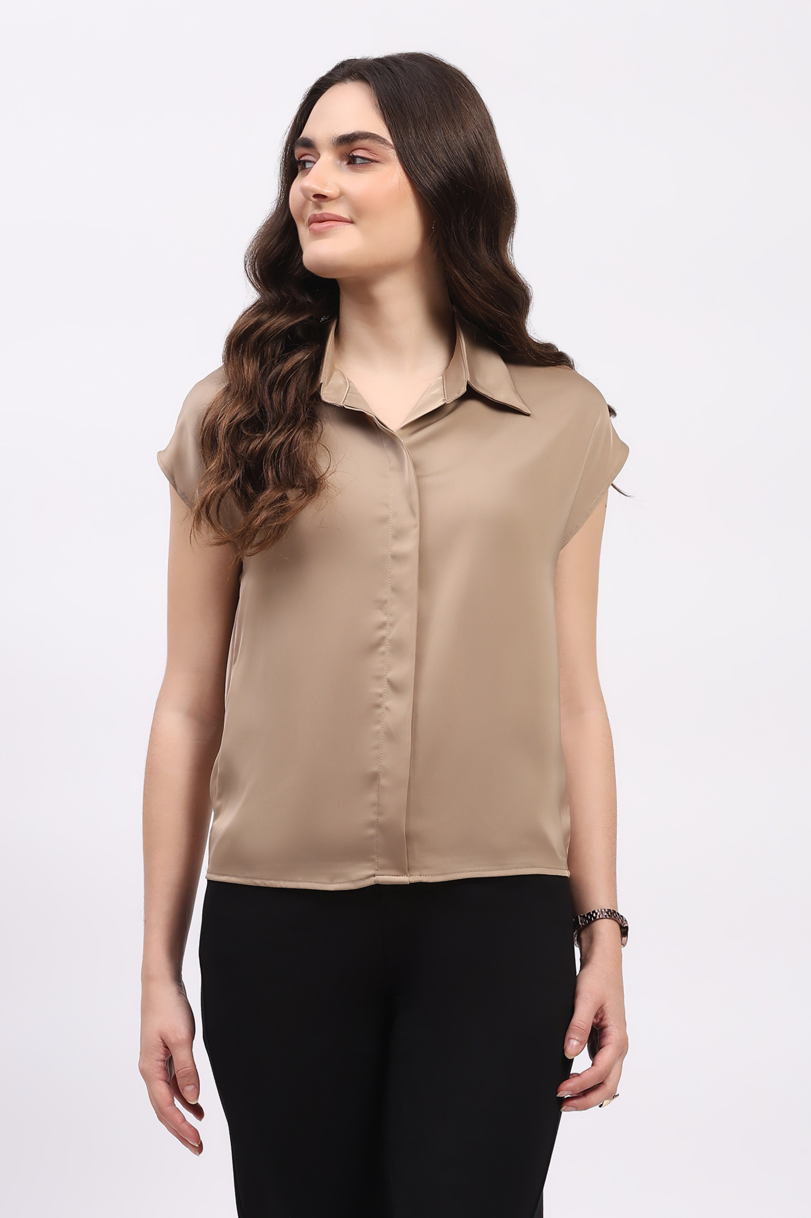 Brown Satin Blend Shirt