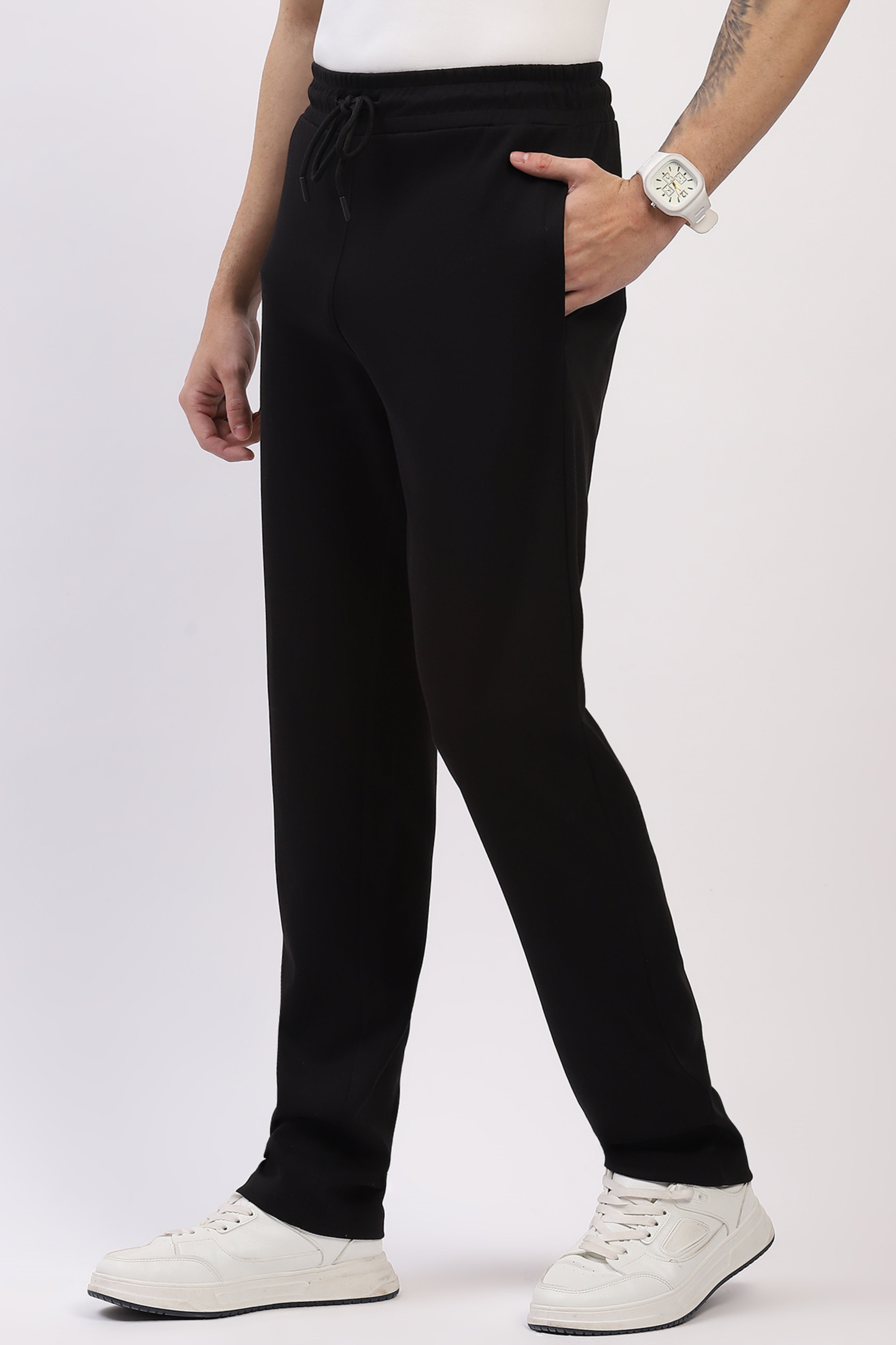 Black Straight Fit Cotton Lower