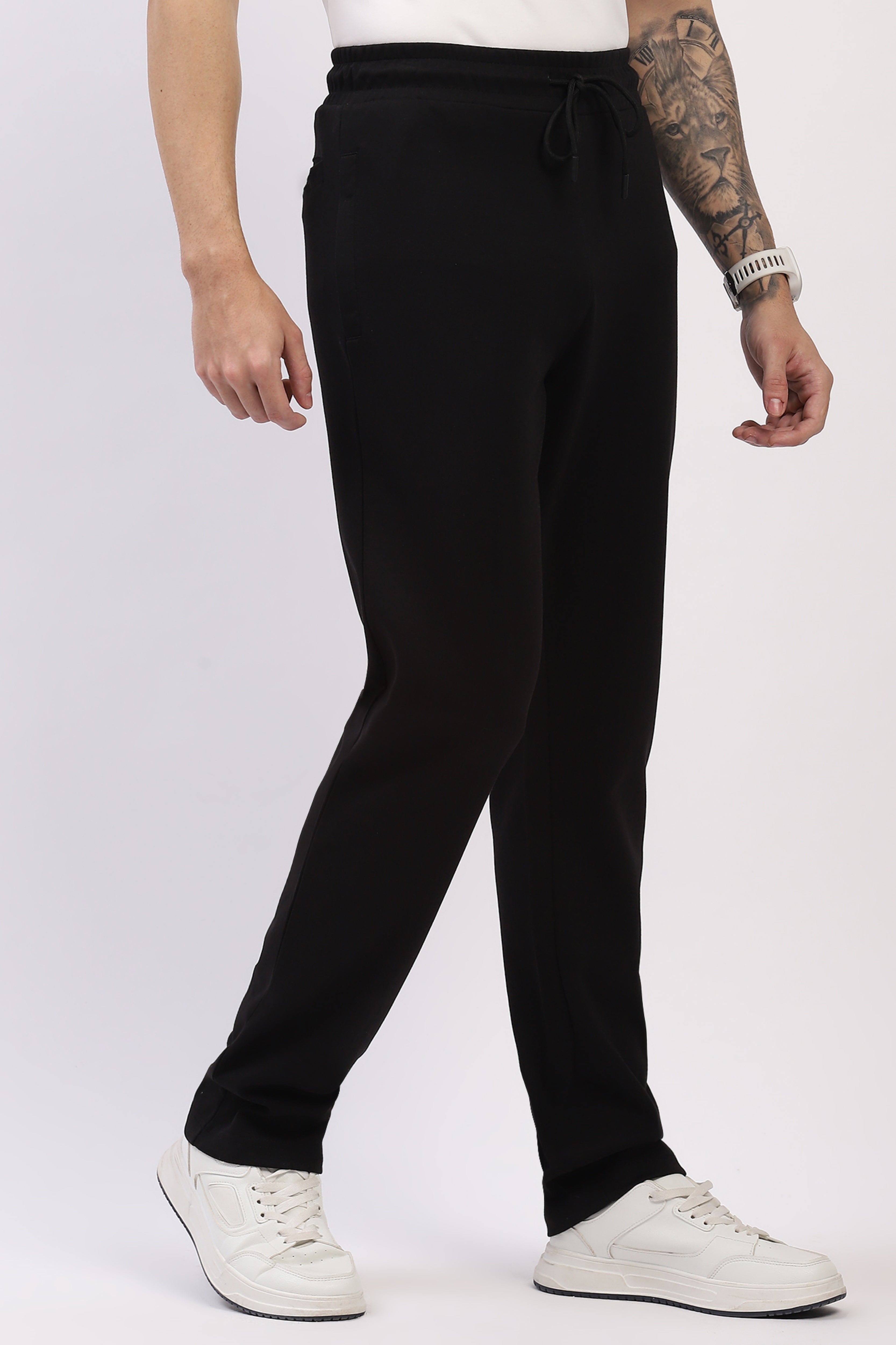 Black Straight Fit Cotton Lower