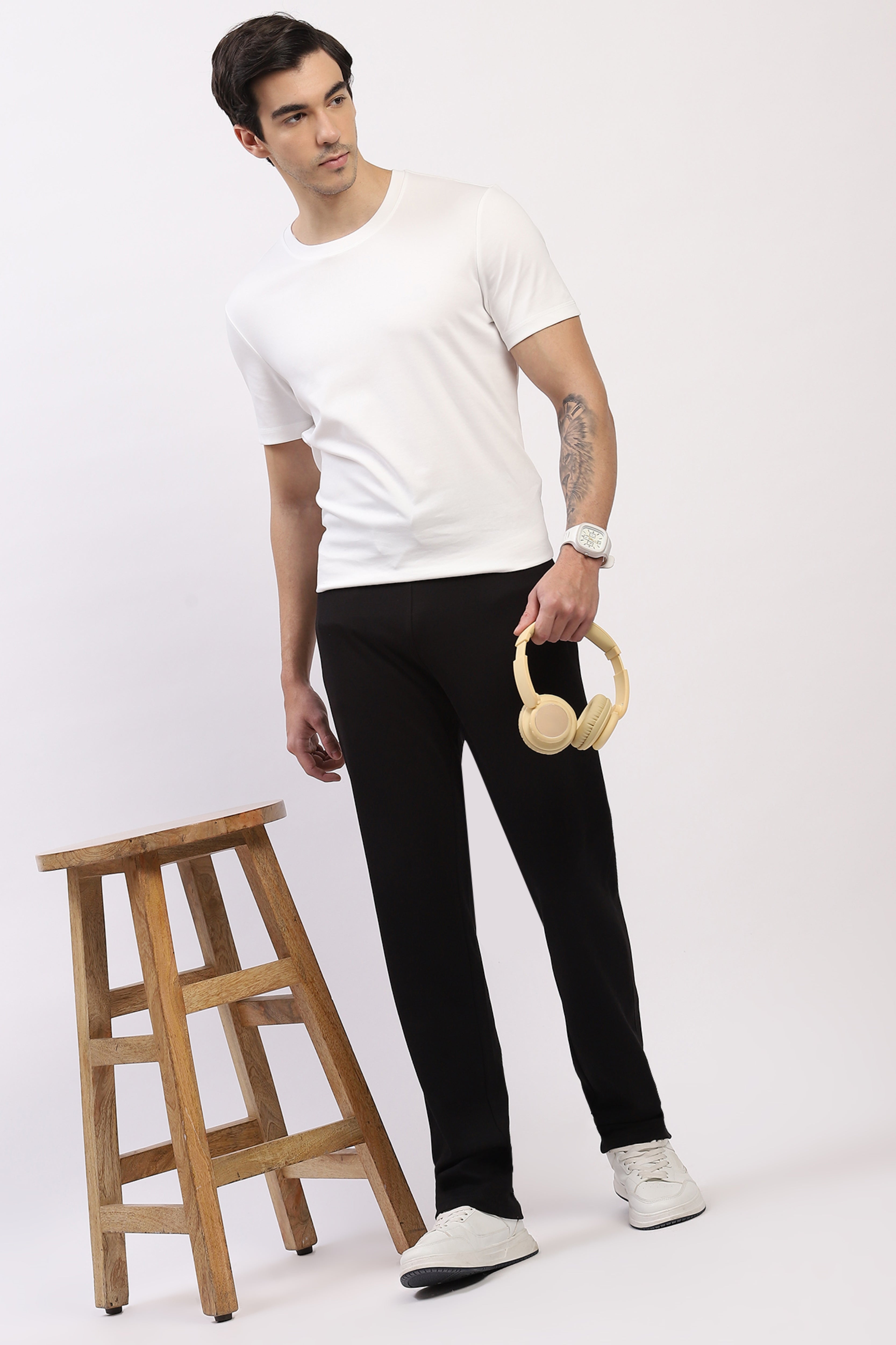 Black Straight Fit Cotton Lower