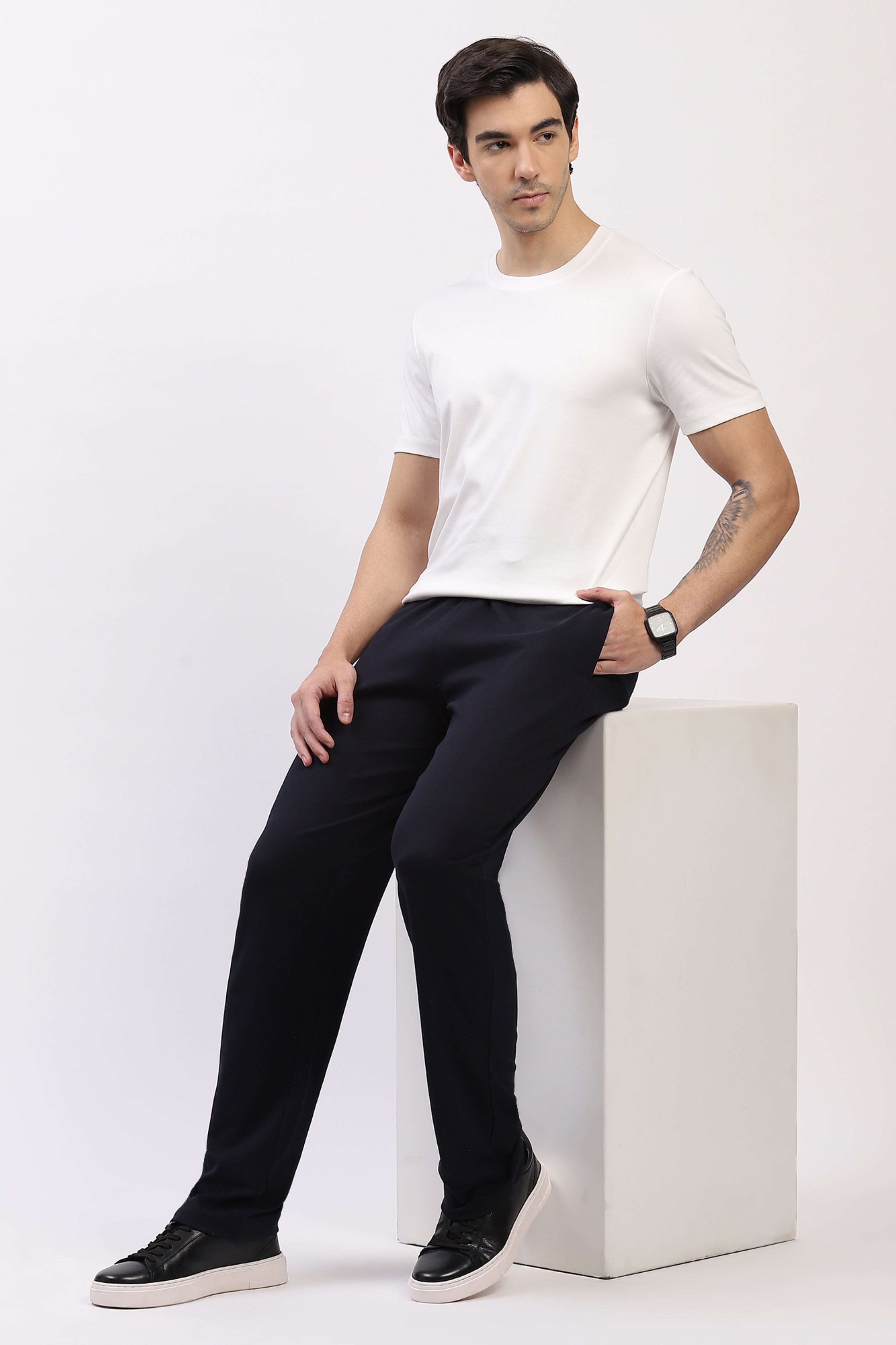 Navy Straight Fit Cotton Lower