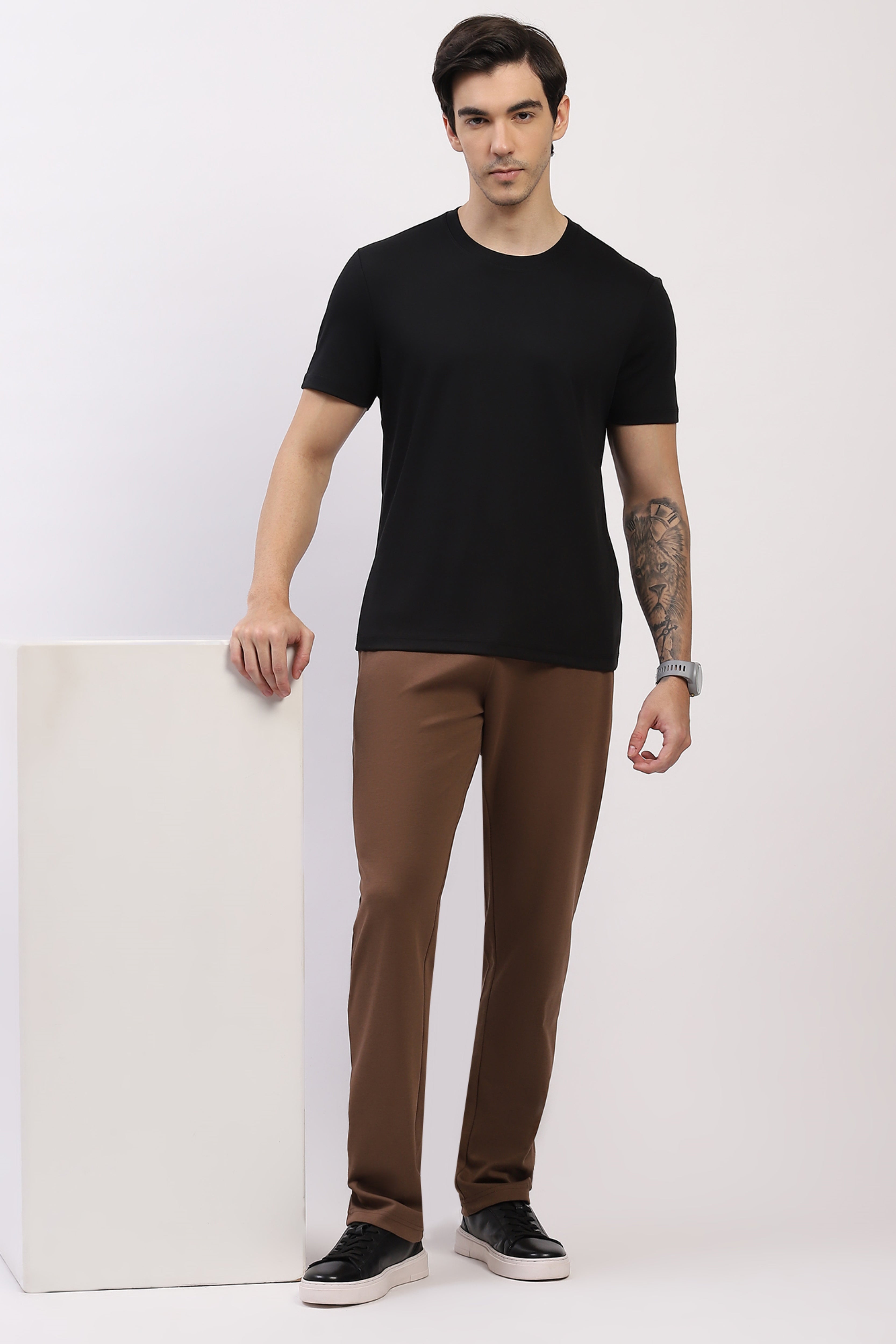 Brown Straight Fit Cotton Lower