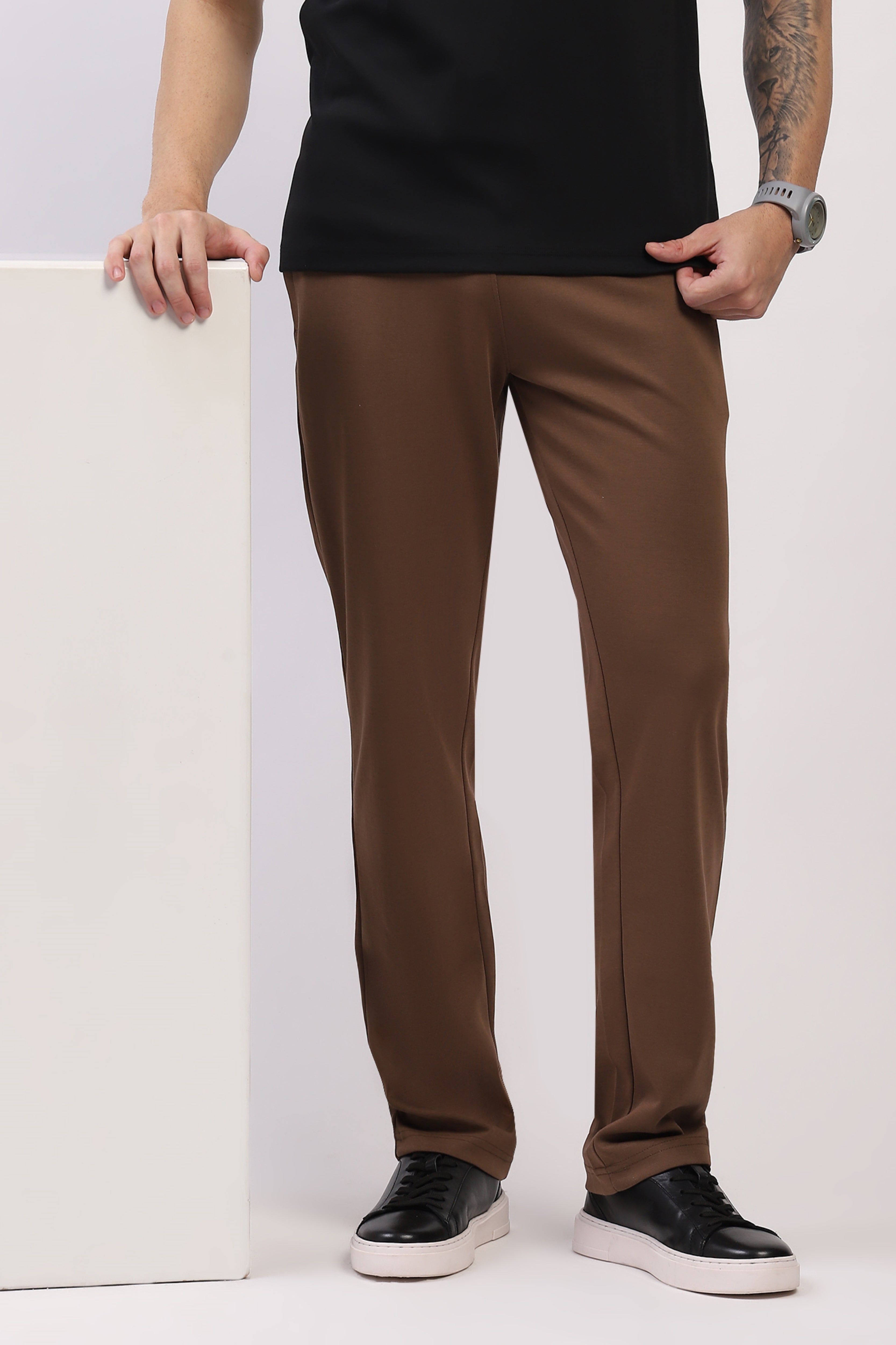 Brown Straight Fit Cotton Lower