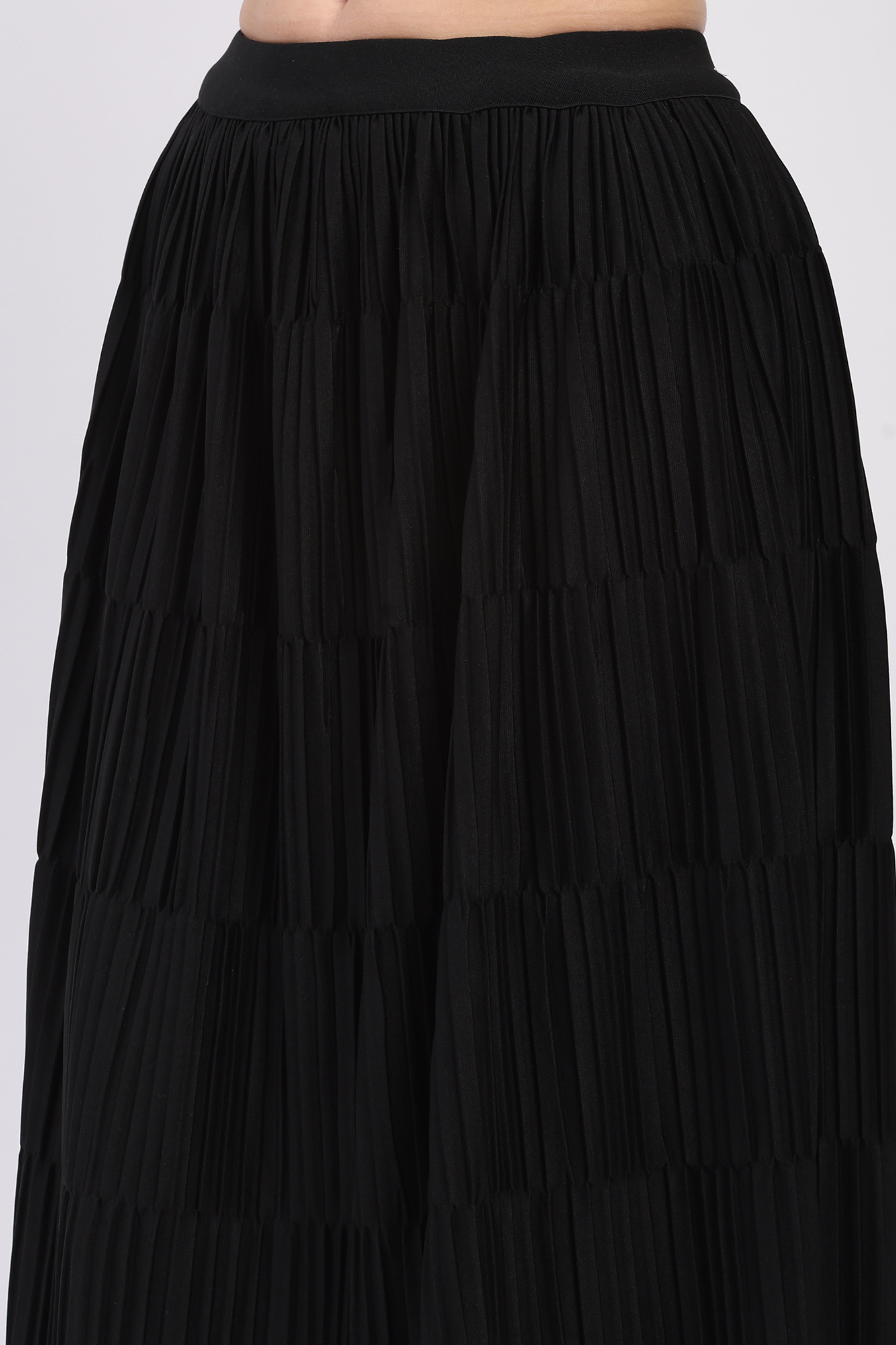 Black Pleated Midi Skirt