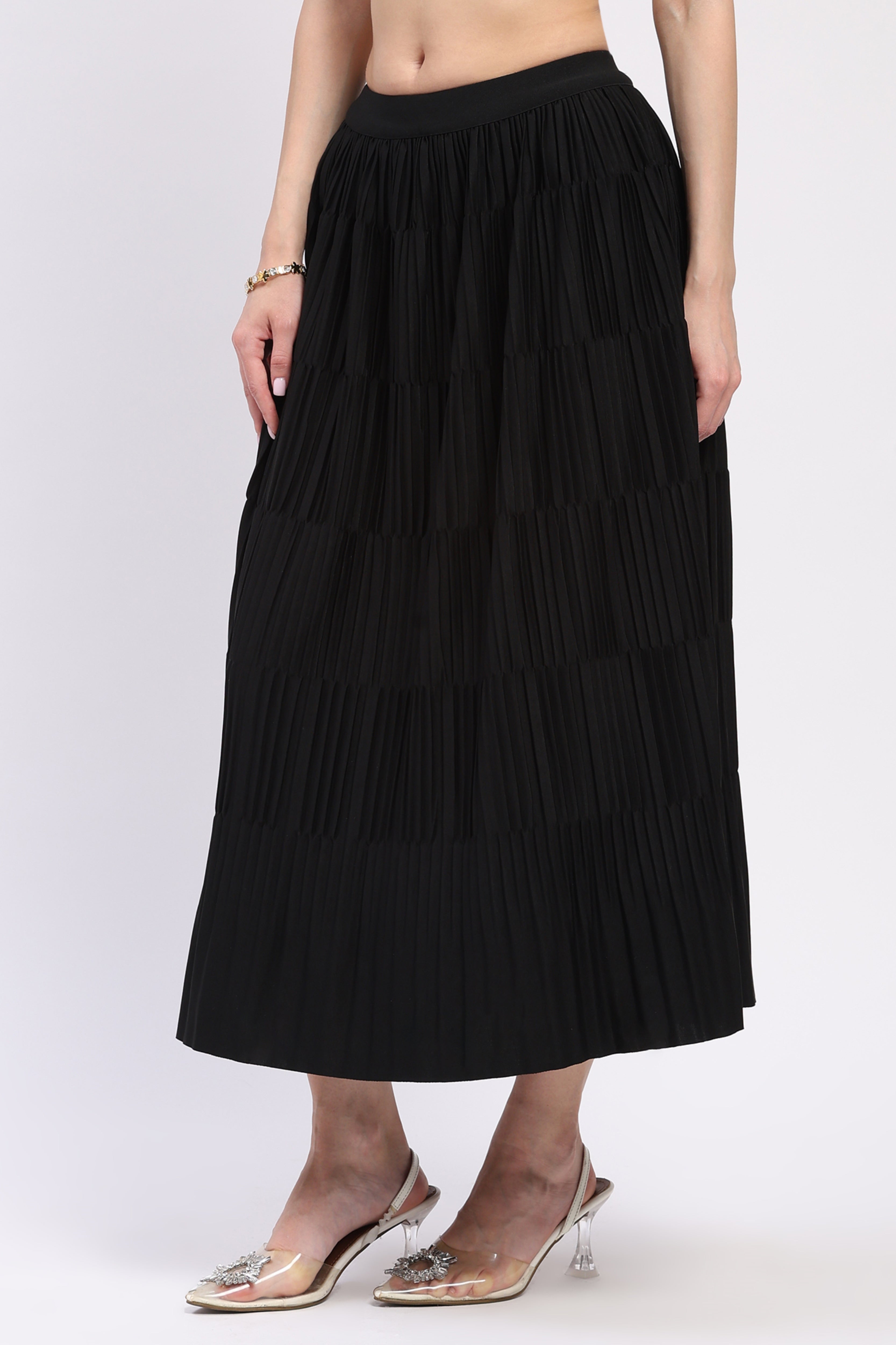 Black Pleated Midi Skirt