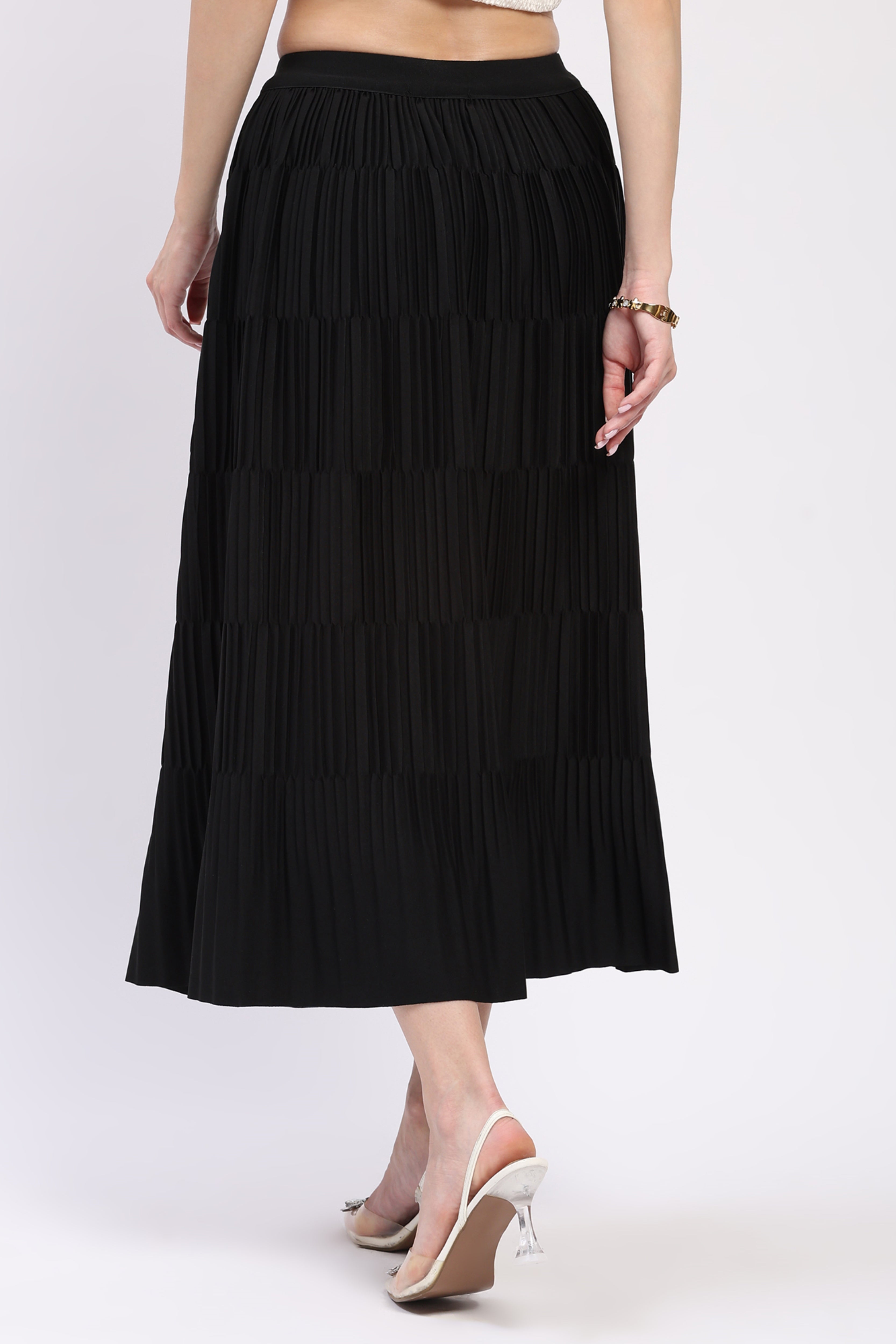 Black Pleated Midi Skirt