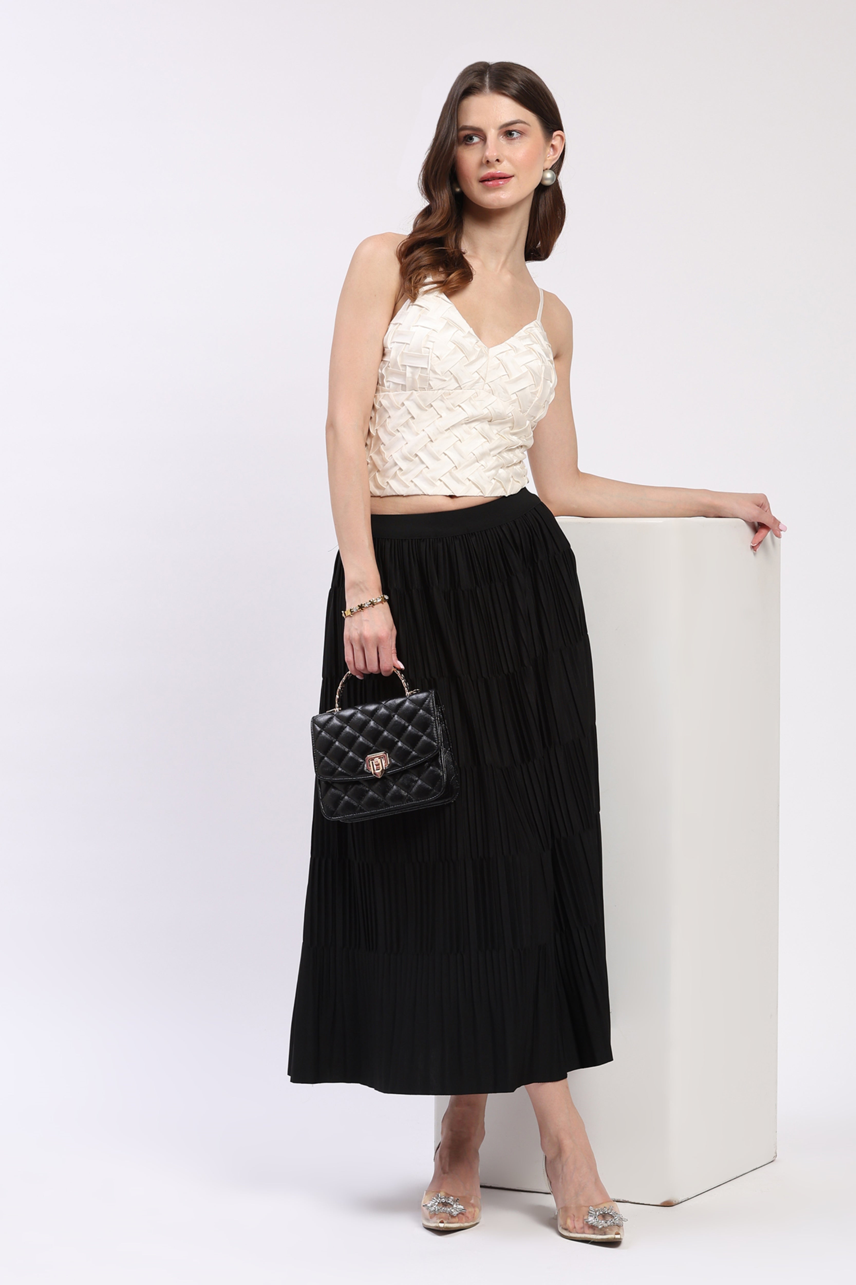 Black Pleated Midi Skirt