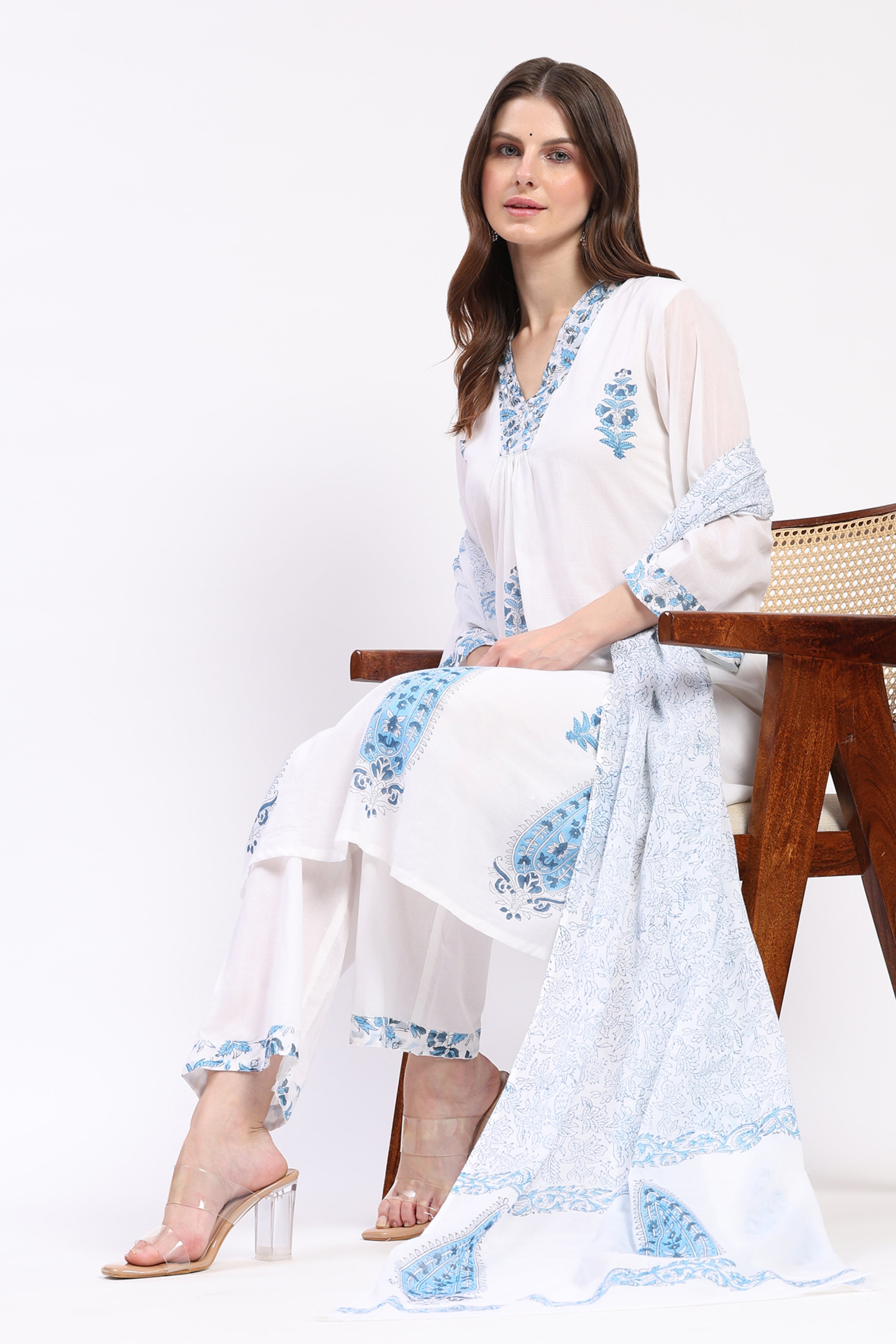 Elegant Summer White Floral Suit Set