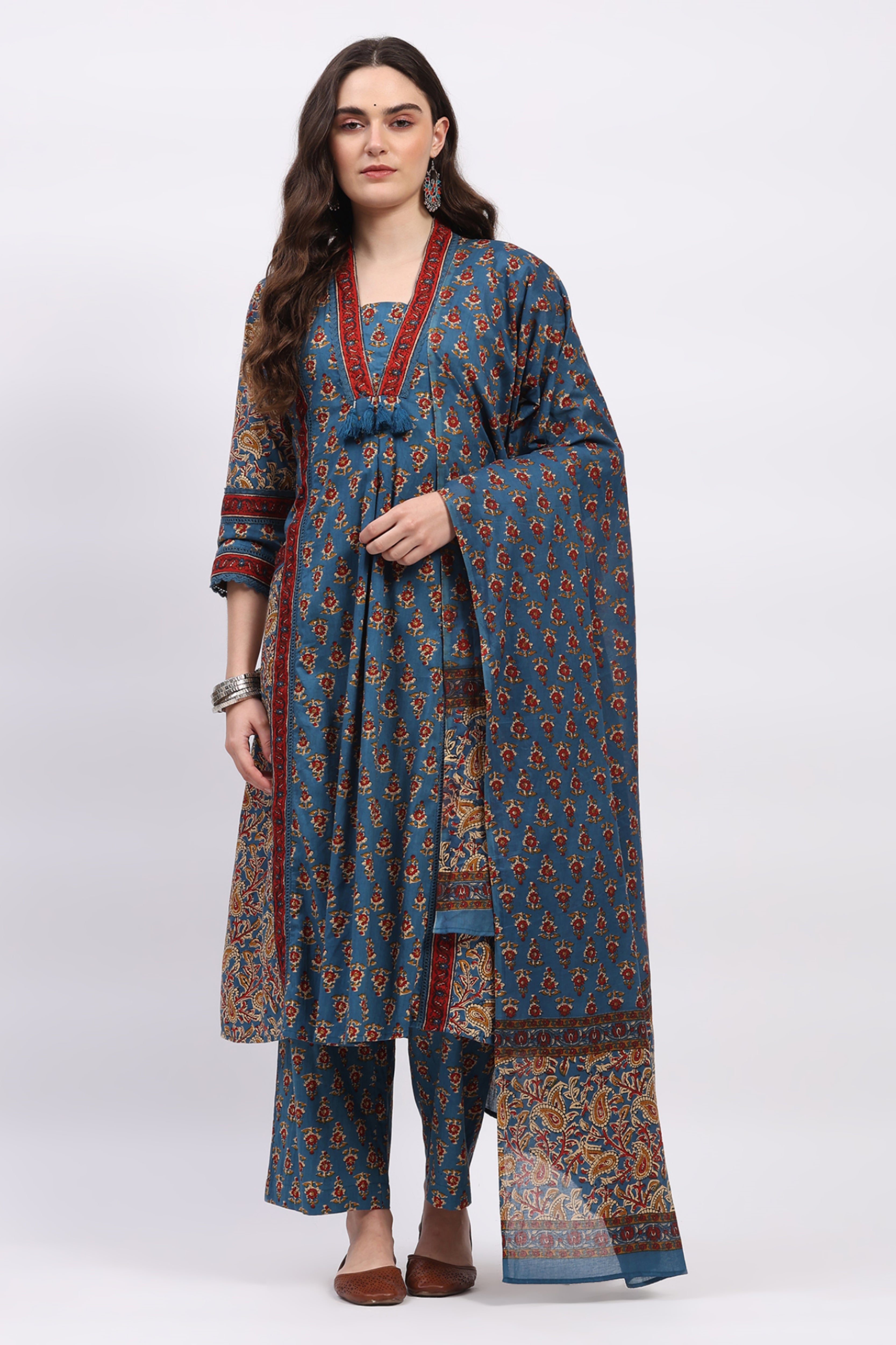 Blue Ethnic Motif Cotton Suit Set