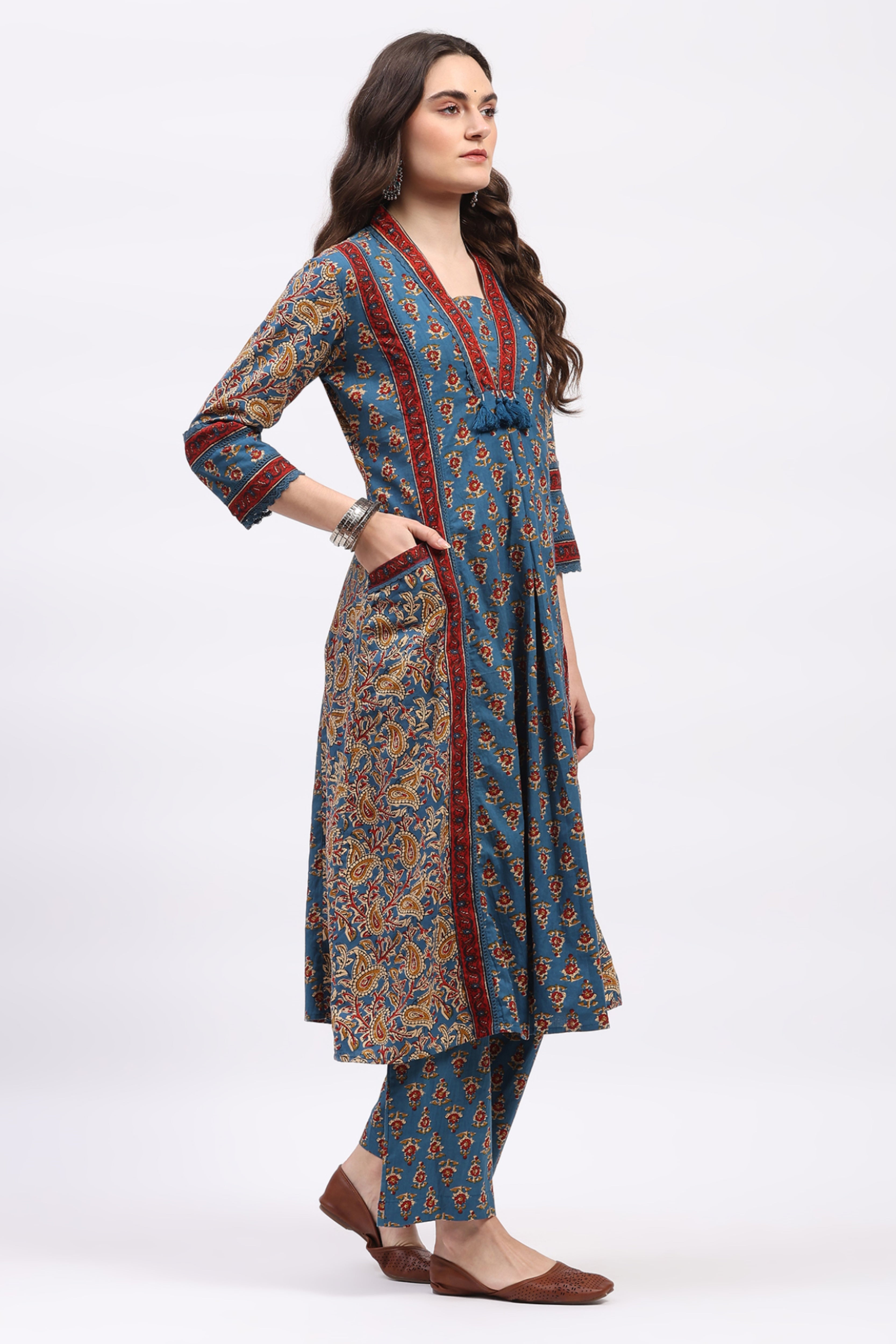 Blue Ethnic Motif Cotton Suit Set