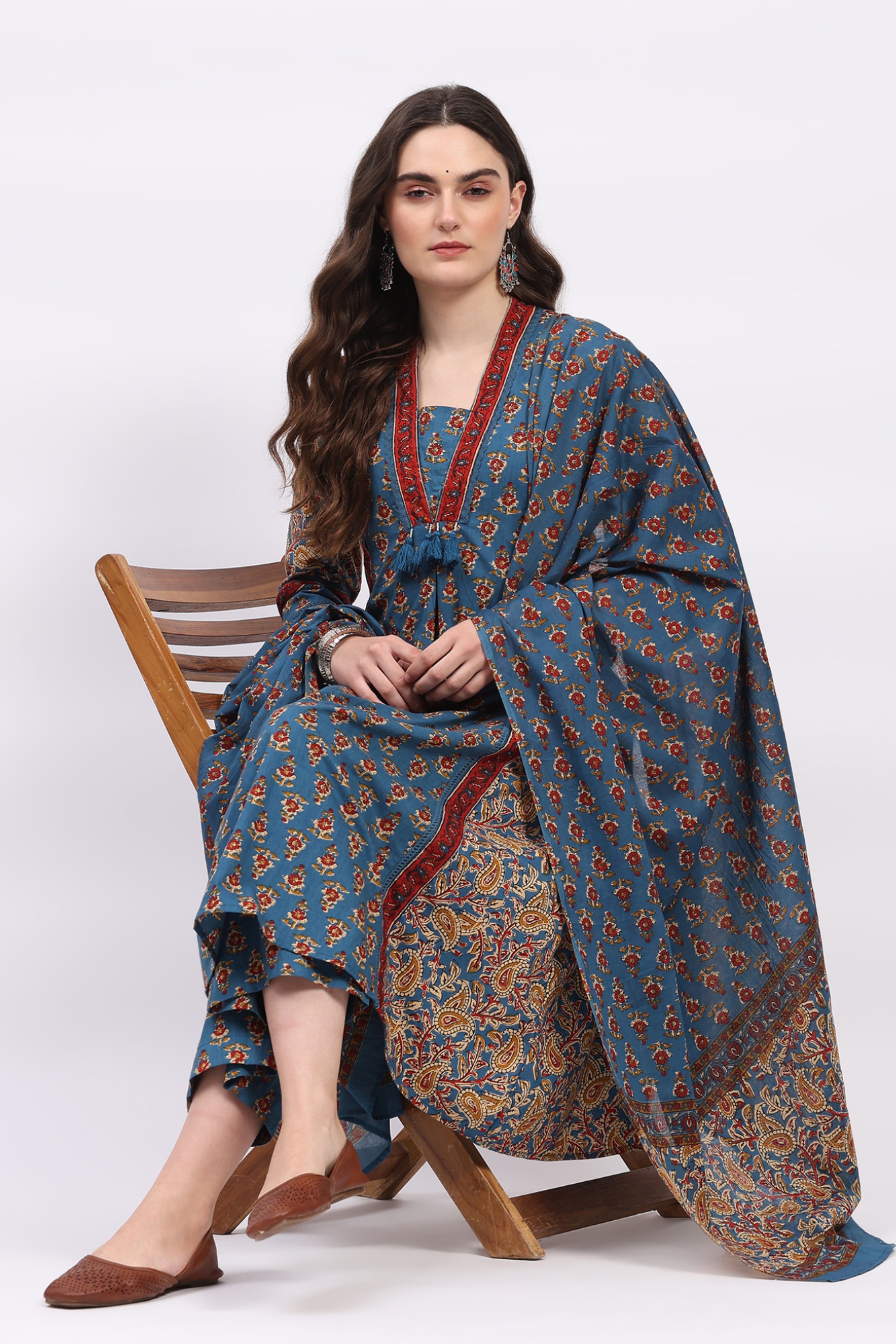 Blue Ethnic Motif Cotton Suit Set