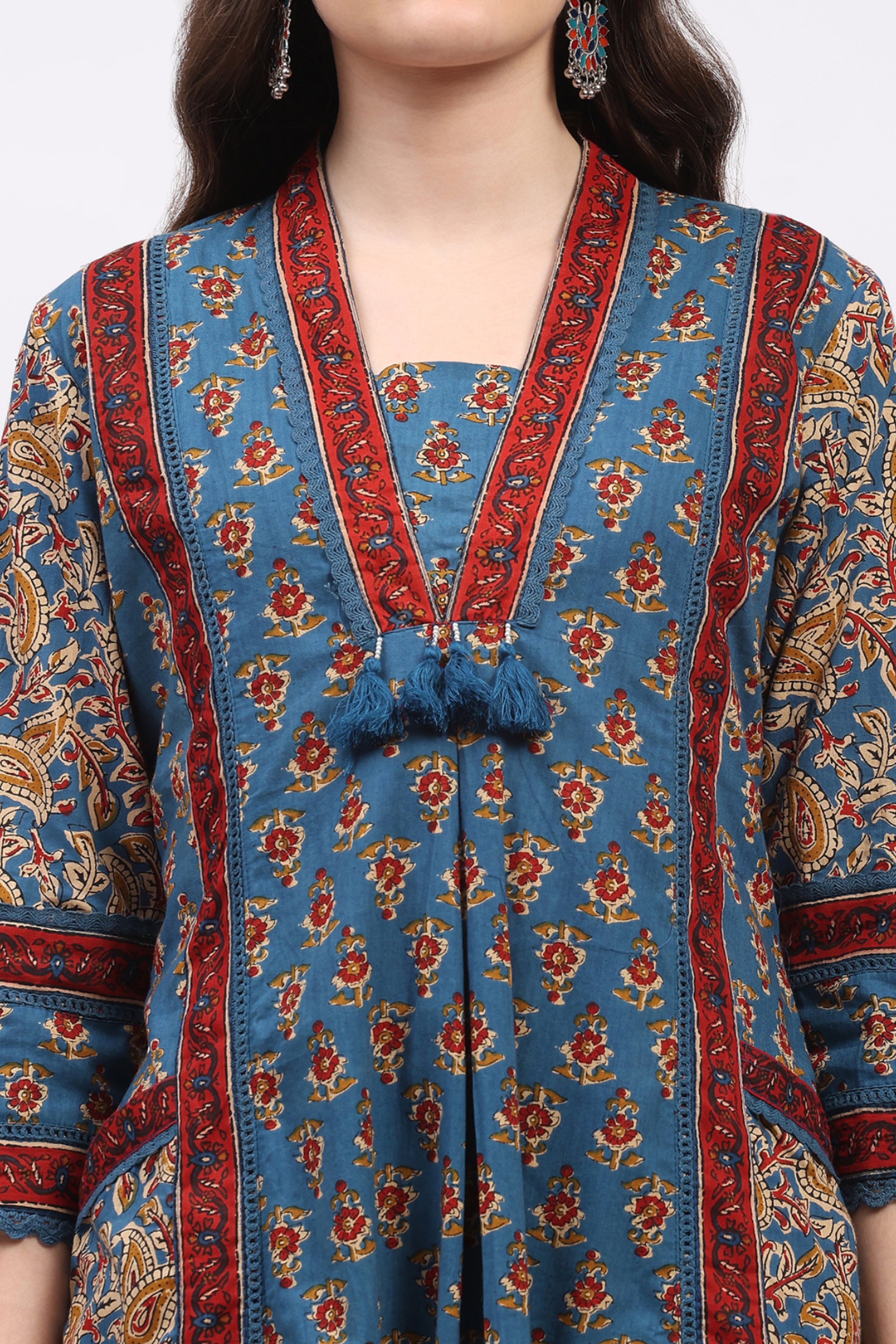 Blue Ethnic Motif Cotton Suit Set