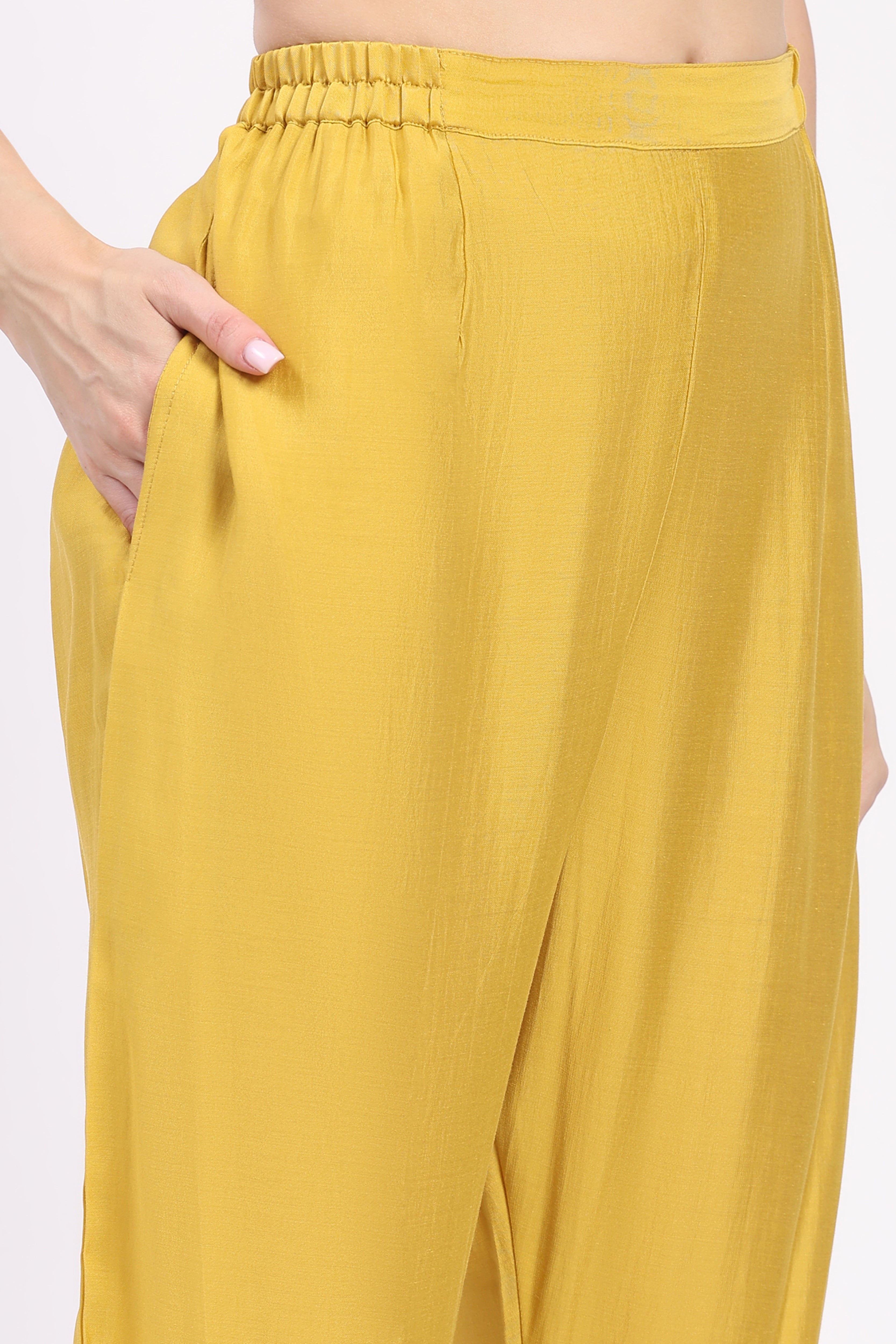 Mustard Embroidered Kurta Pant Set