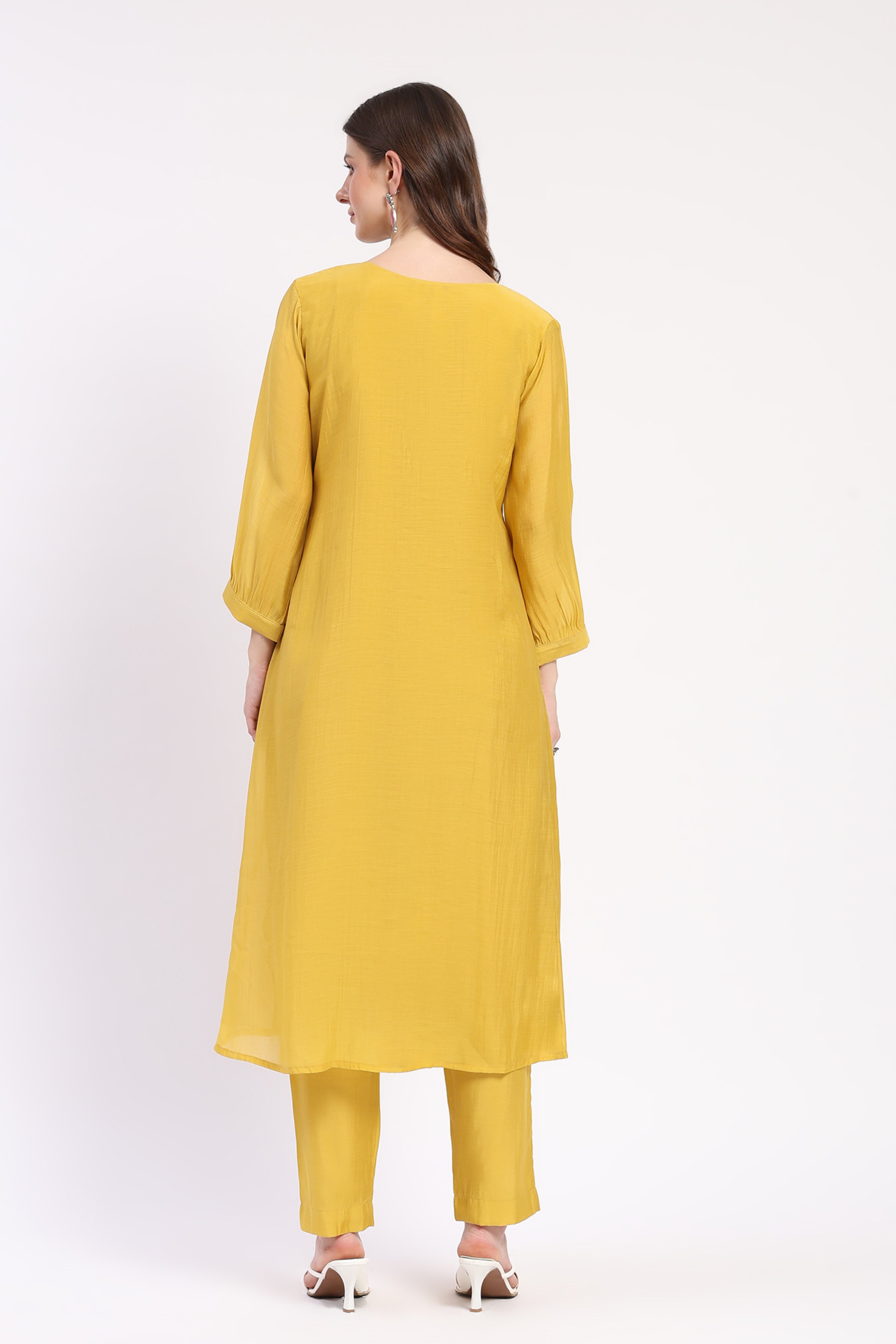 Mustard Embroidered Kurta Pant Set