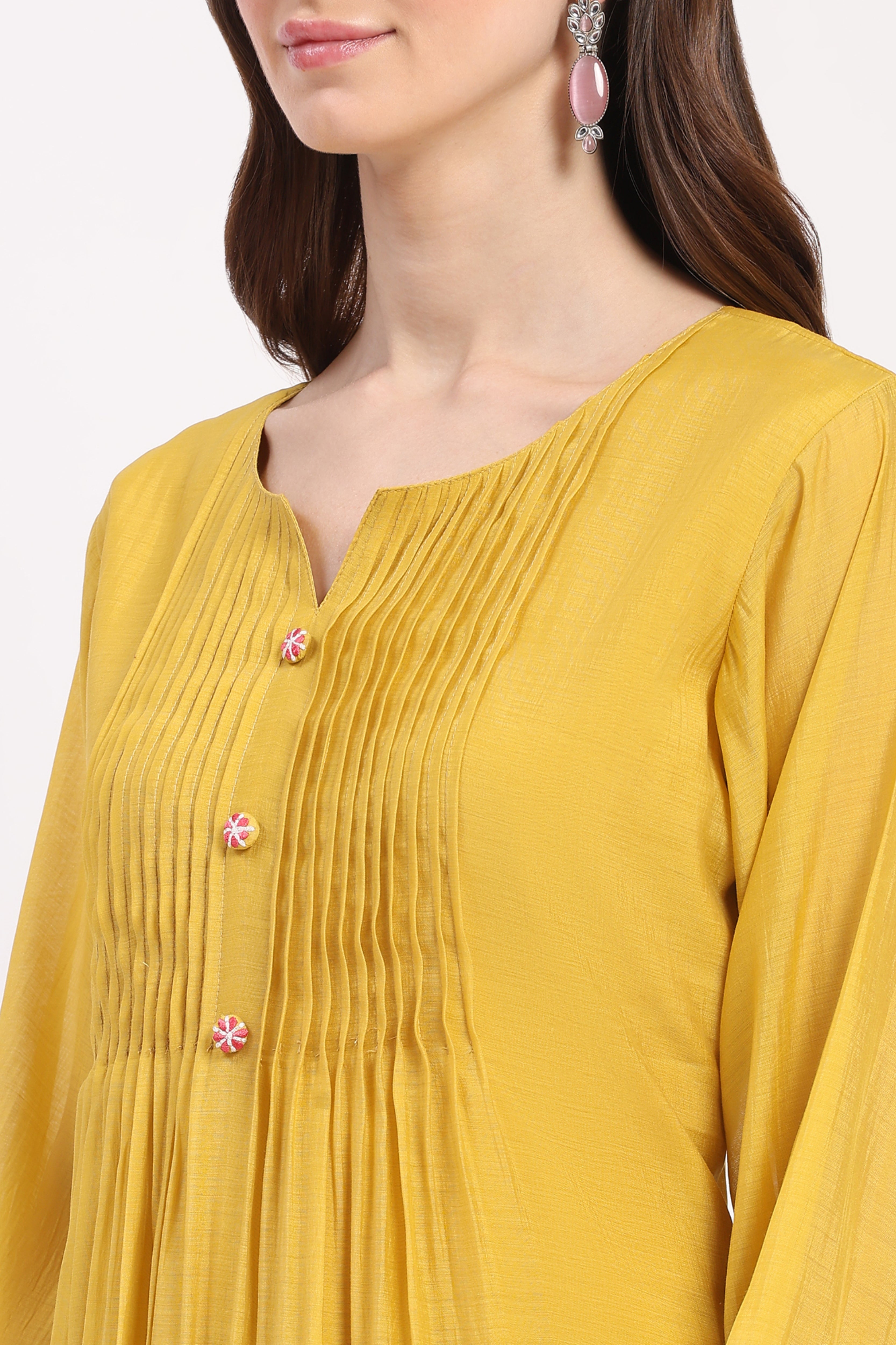 Mustard Embroidered Kurta Pant Set