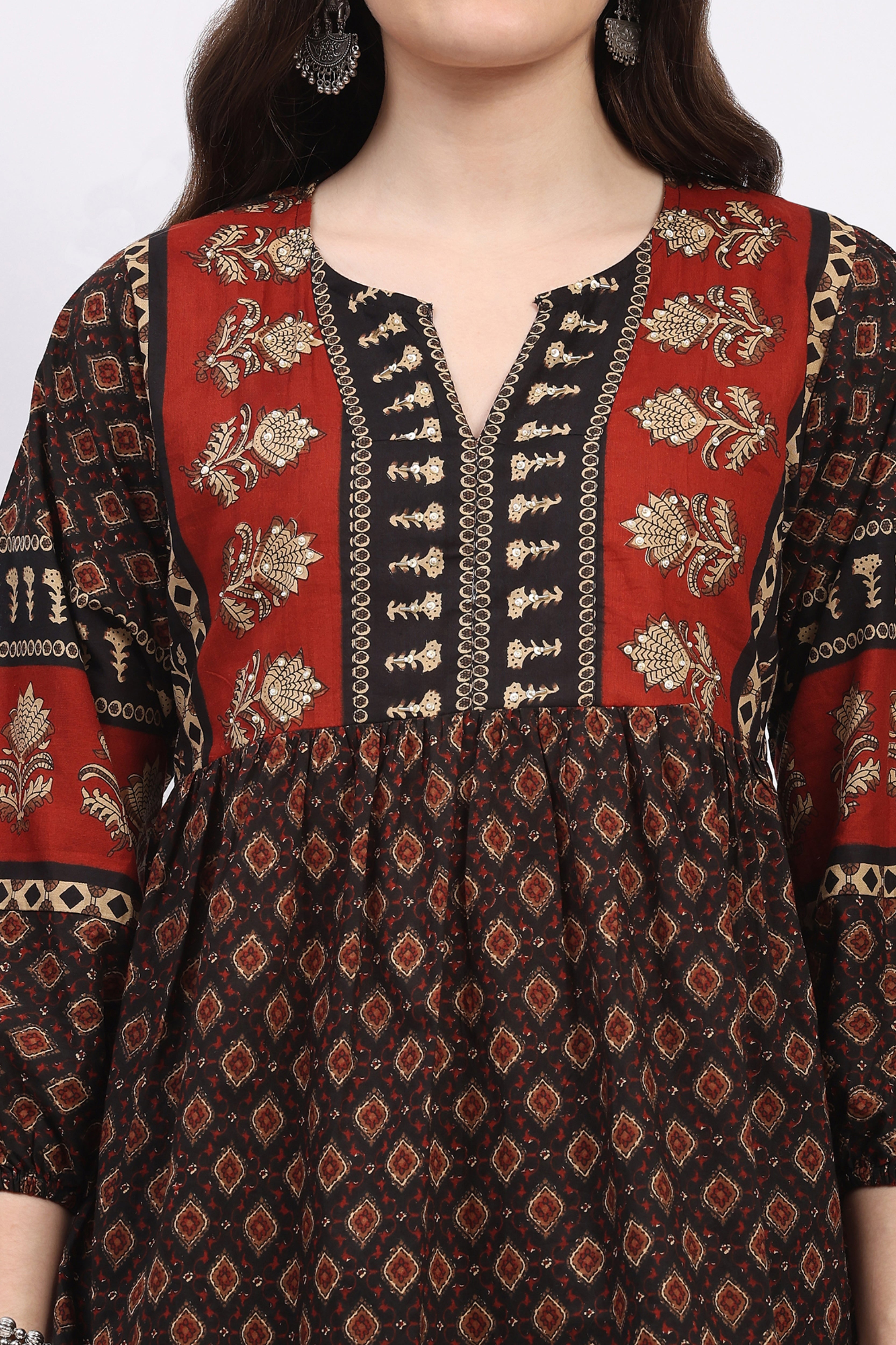 Black Ethnic Motif Cotton Tunic