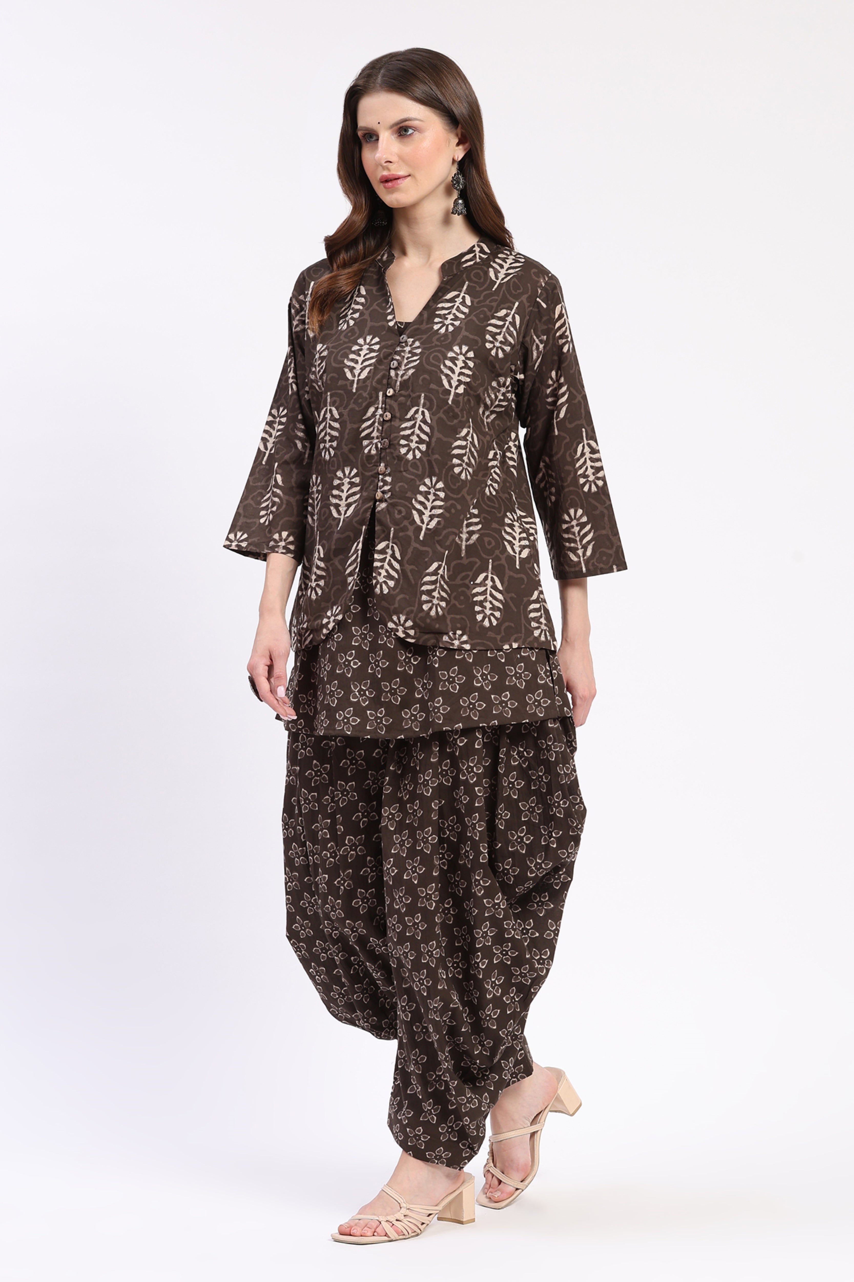 Layered Brown Tunic & Dhoti Co-ord Set