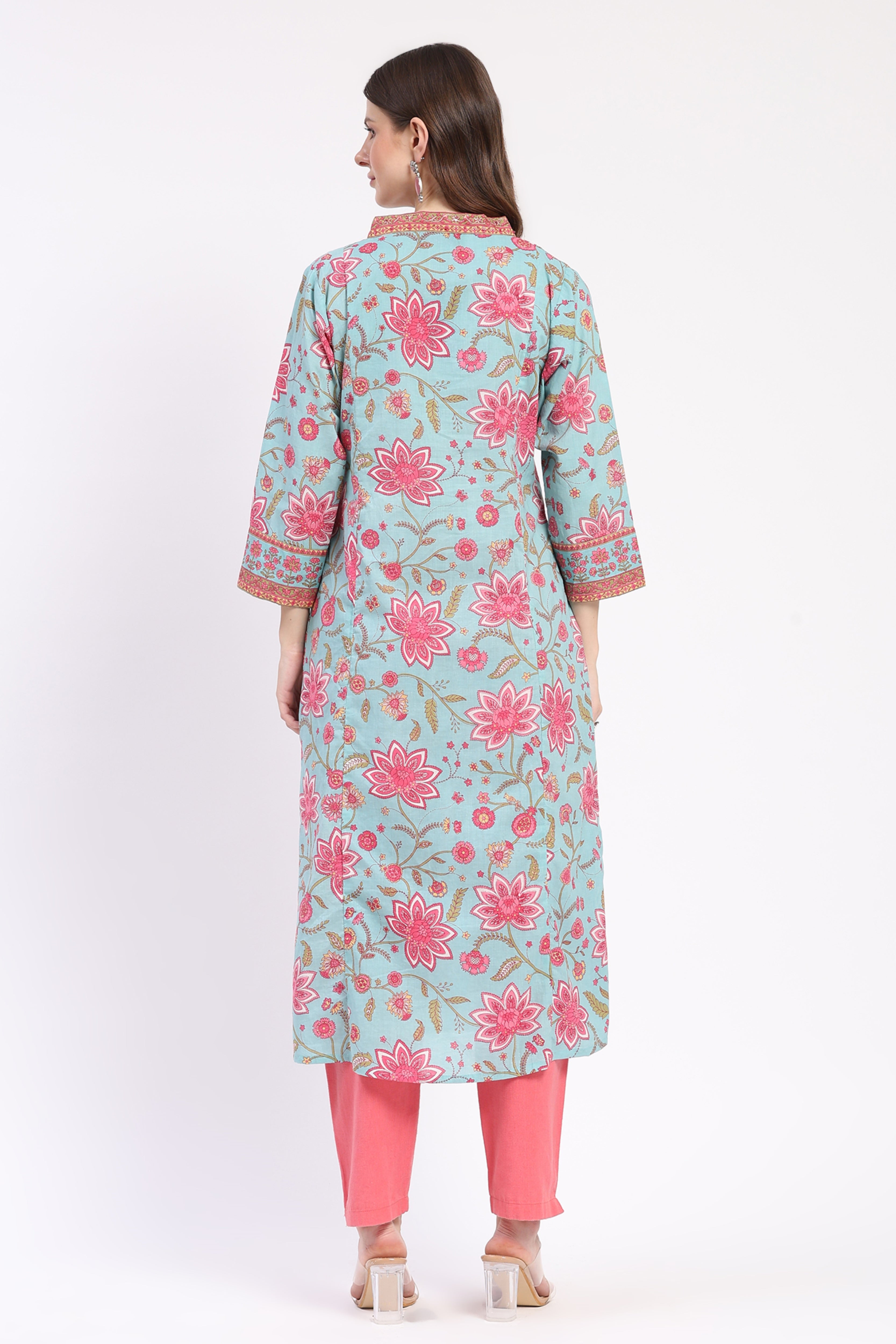 Multi Floral Cotton Kurta with Pockets