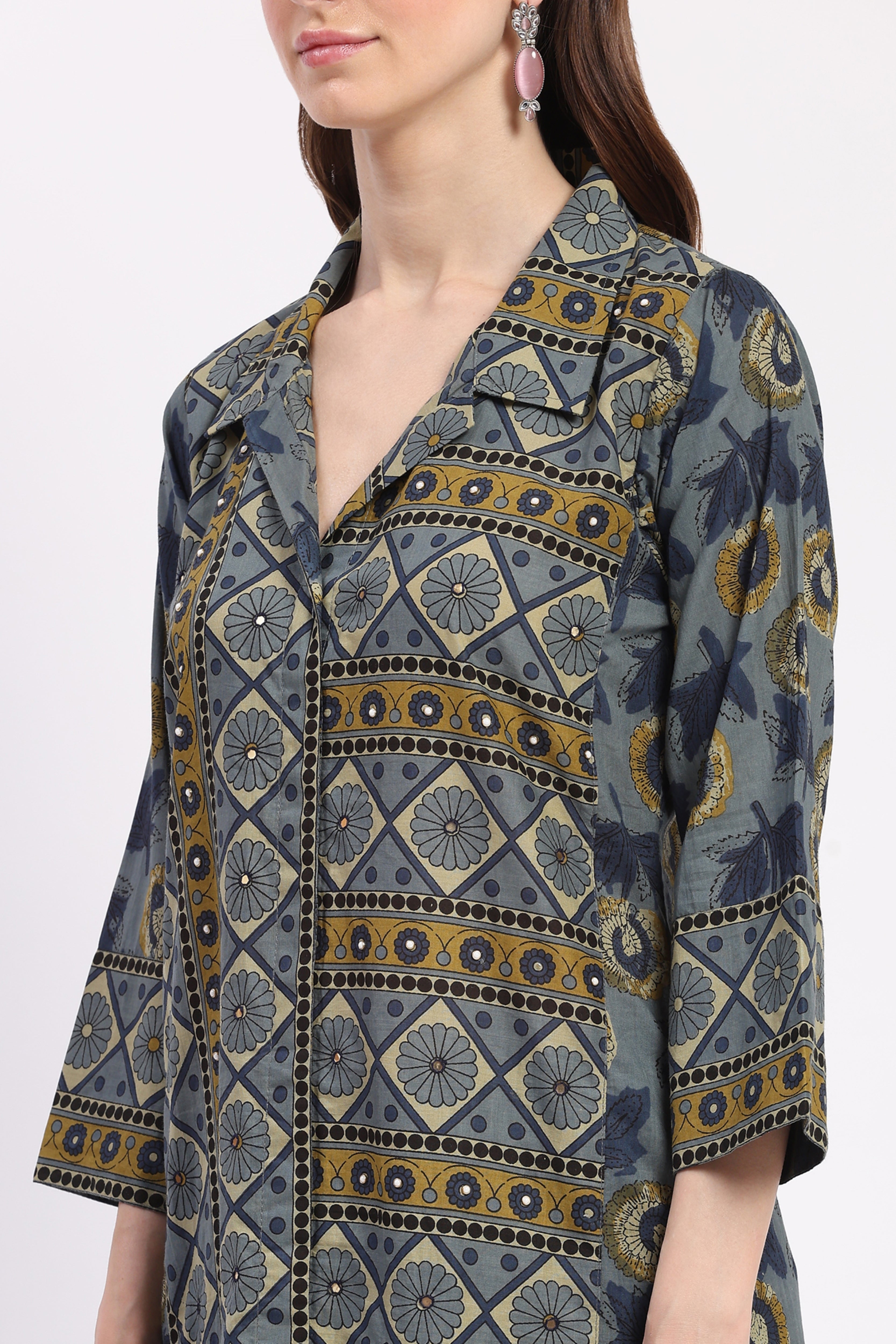 Multi Mirror Work Cotton Kurta