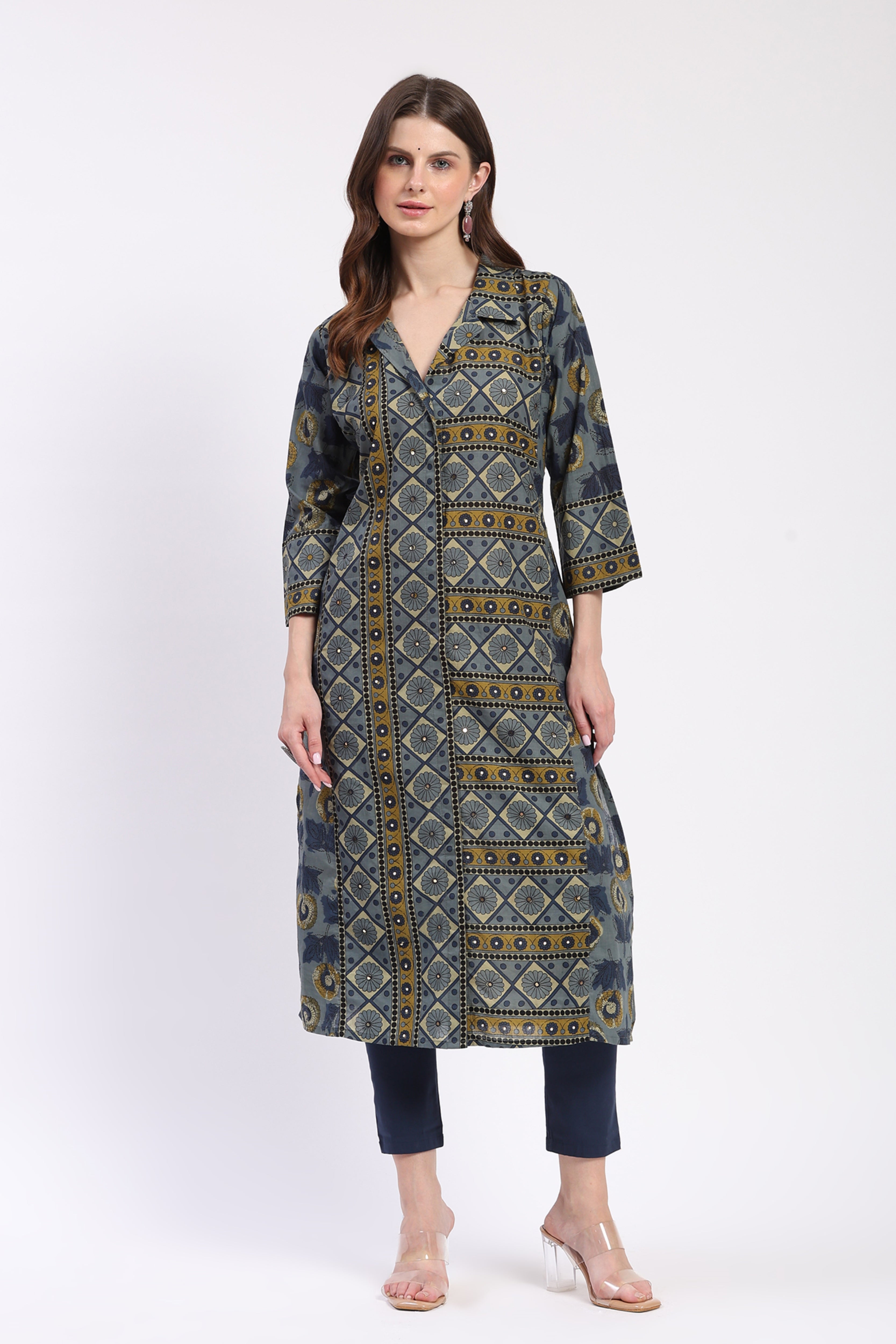 Multi Mirror Work Cotton Kurta