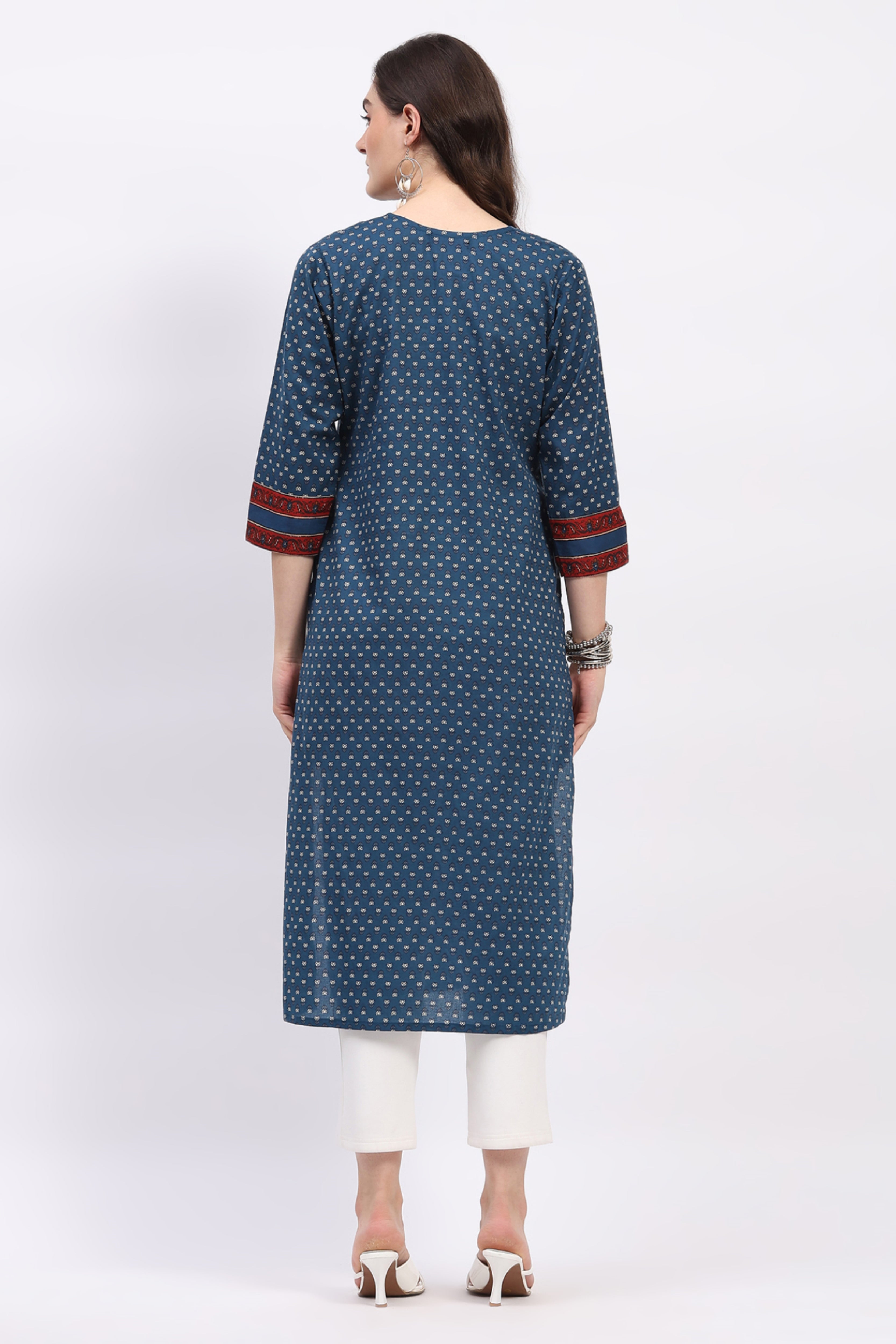Blue Cotton Pintuck Embellished Kurta