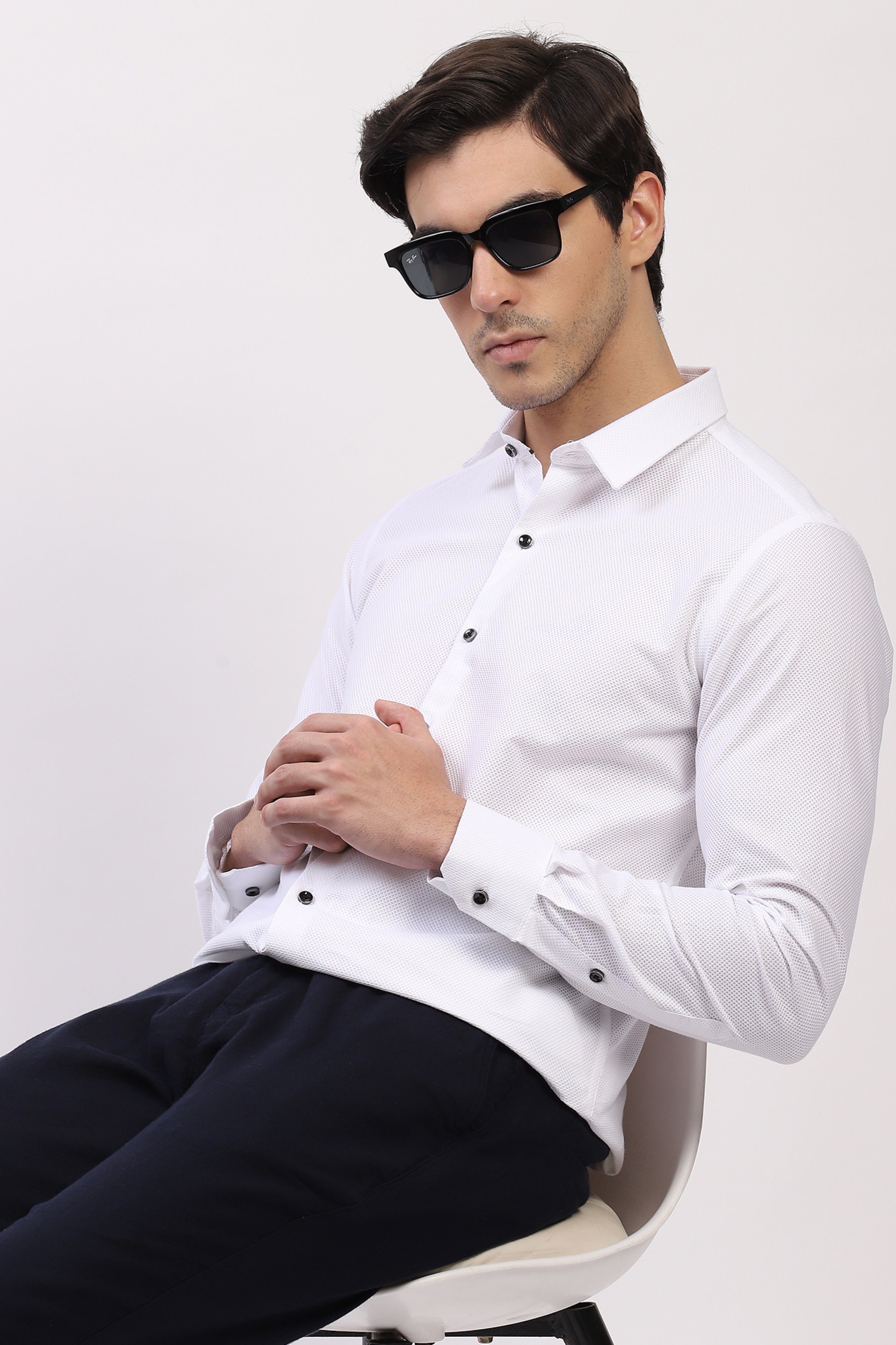 Classic White Self Design Shirt