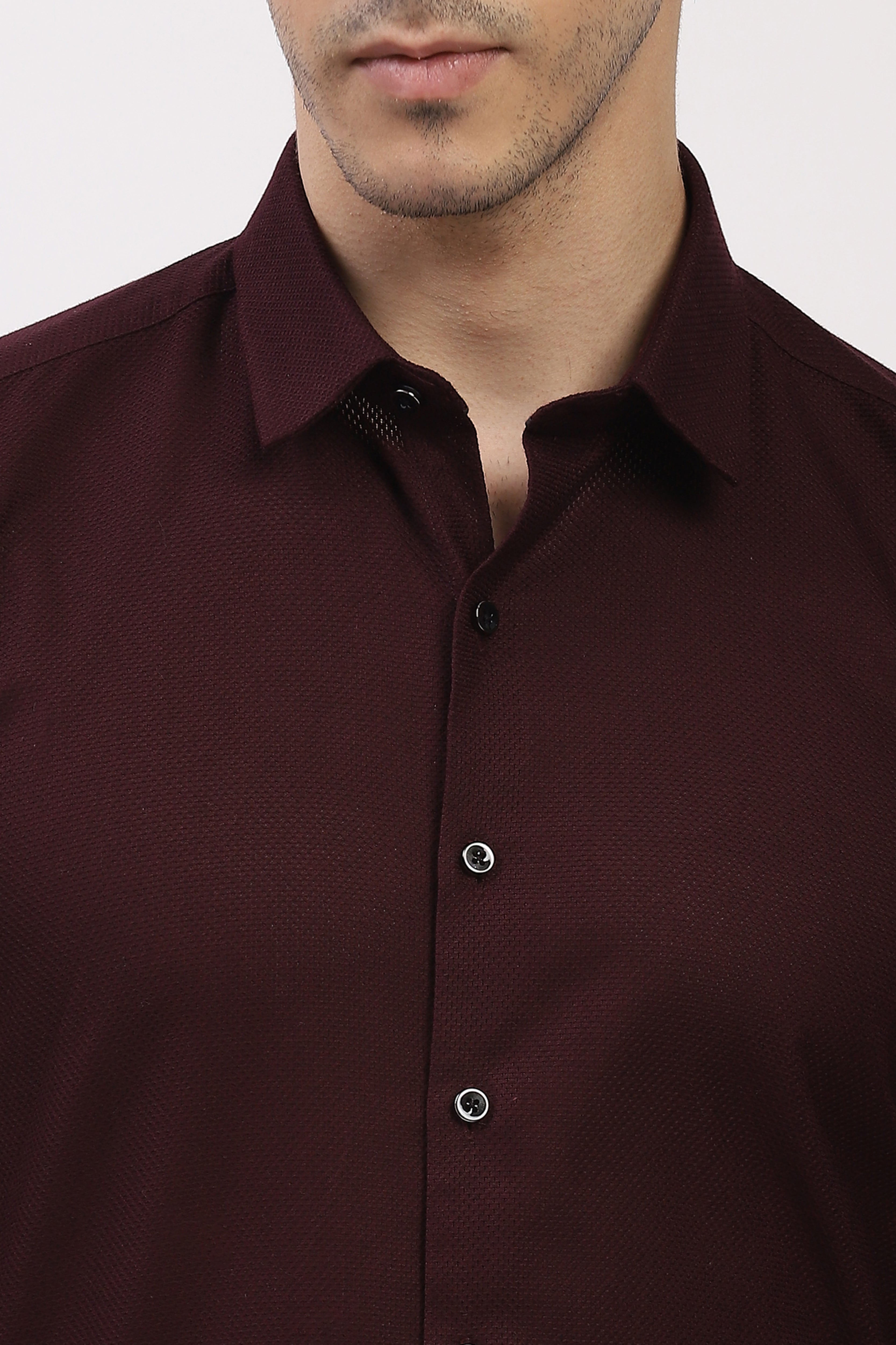 Wine Cotton Self Design Shirt