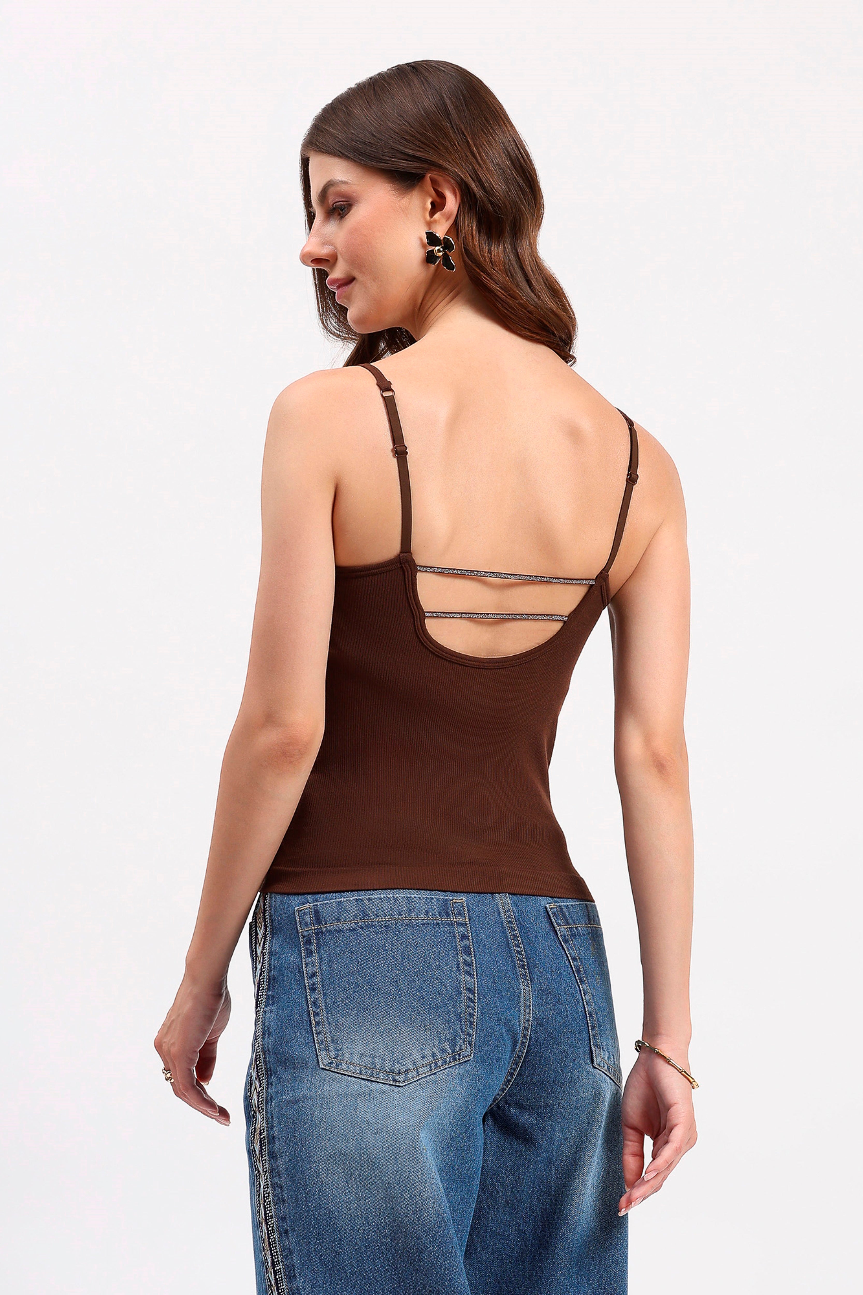 Coffee Brown Ribbed Camisole Top