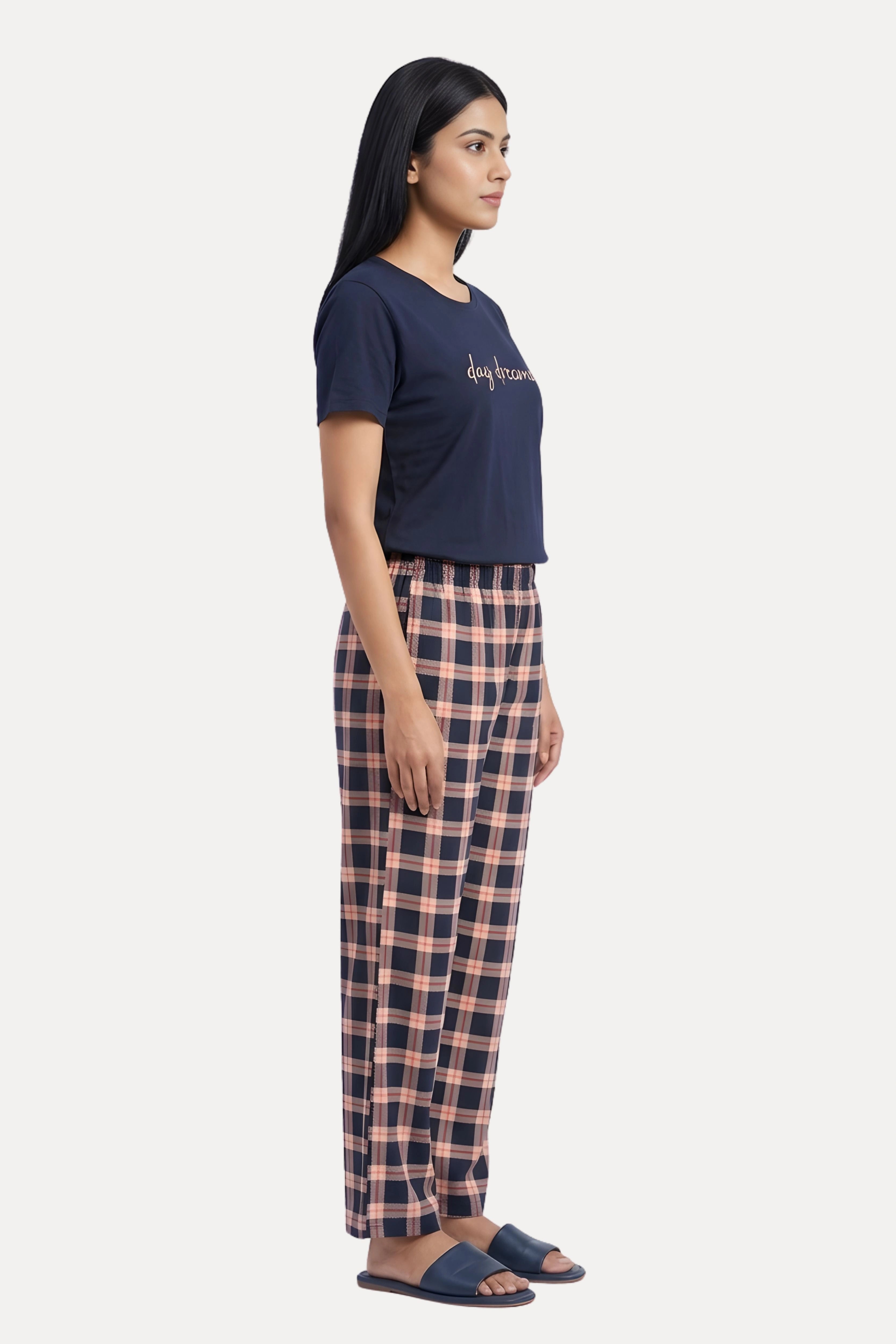 Black Cotton Hosiery Night Suit Set