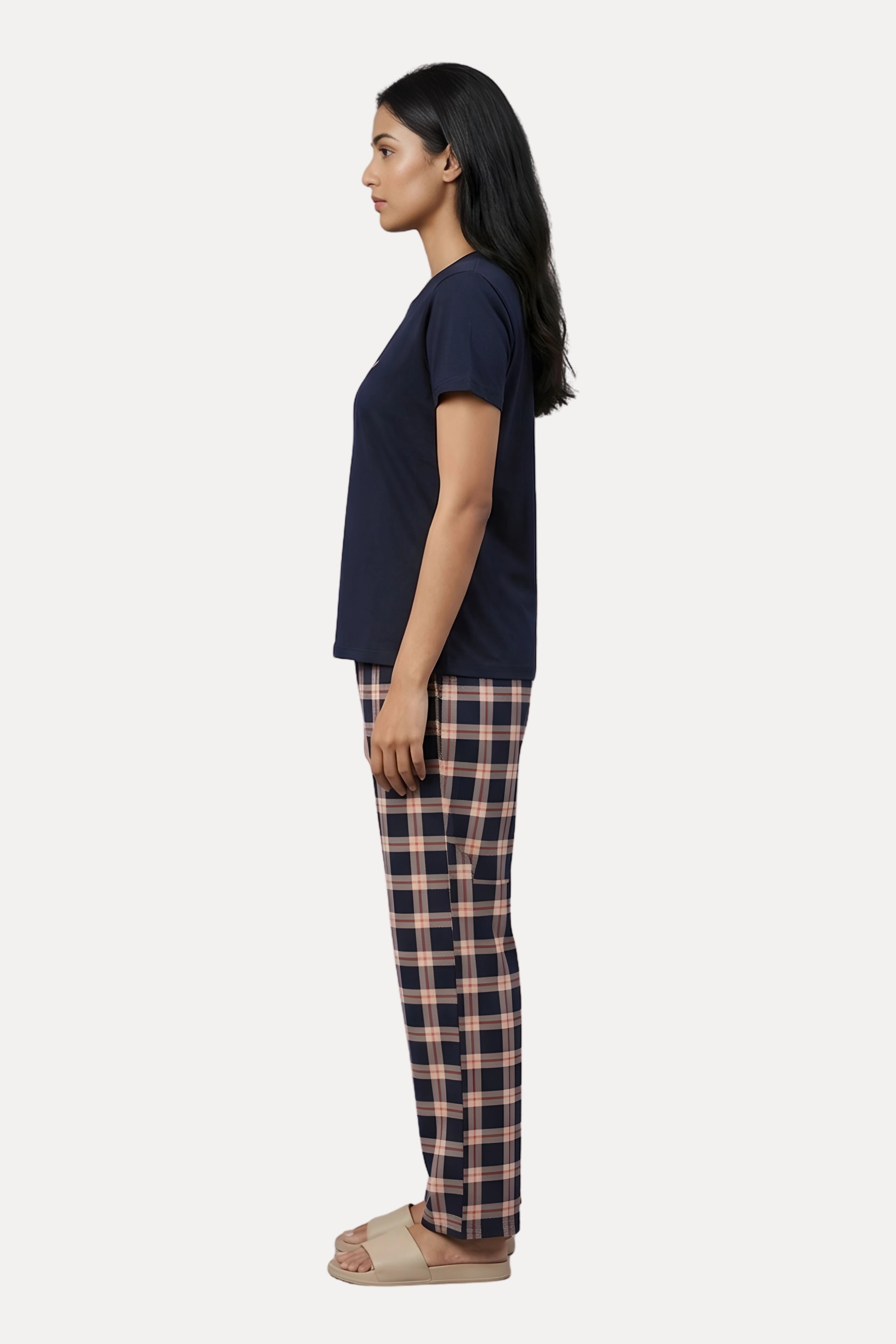 Black Cotton Hosiery Night Suit Set