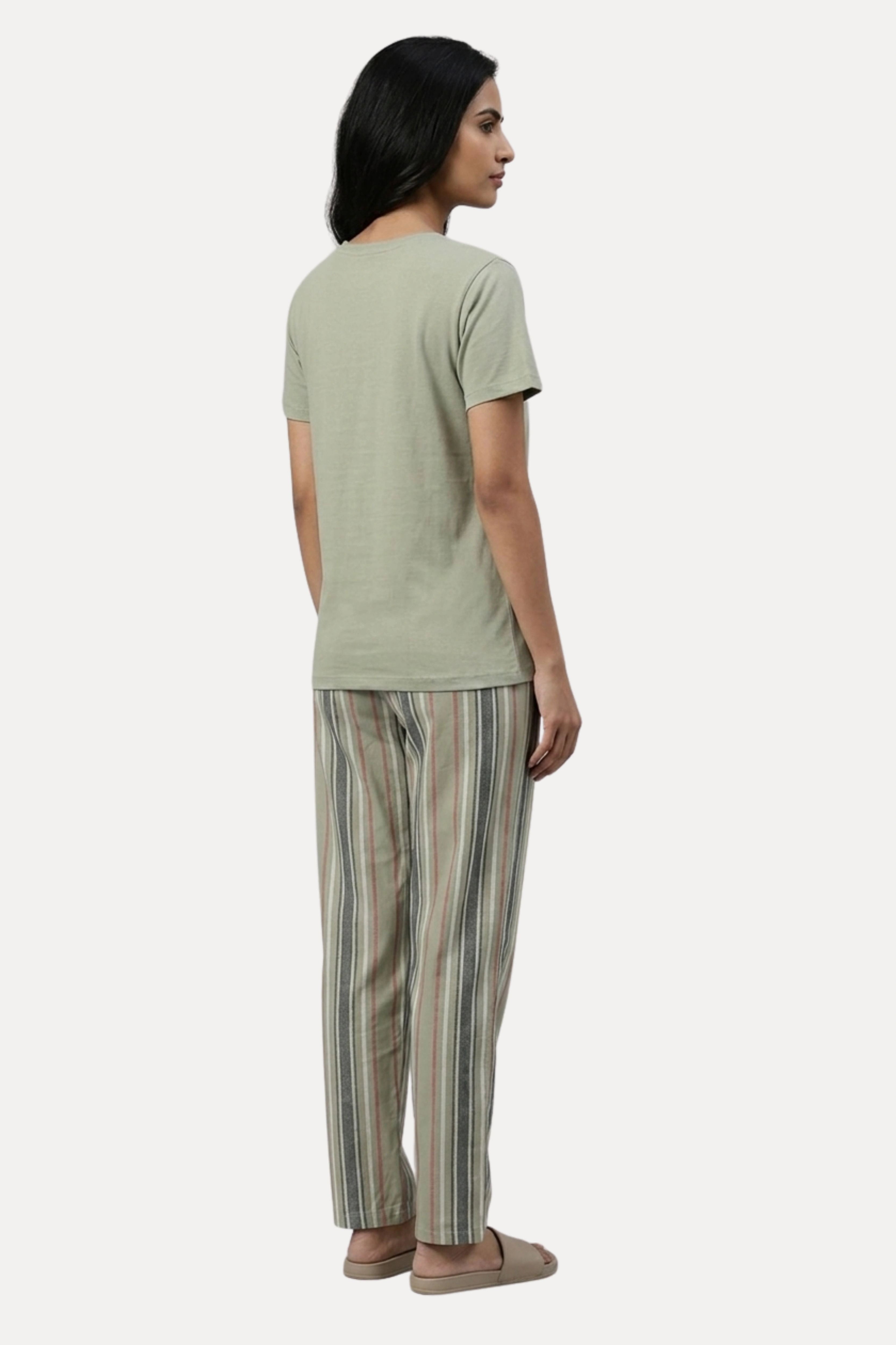 Pista Green Cotton Night Suit Set