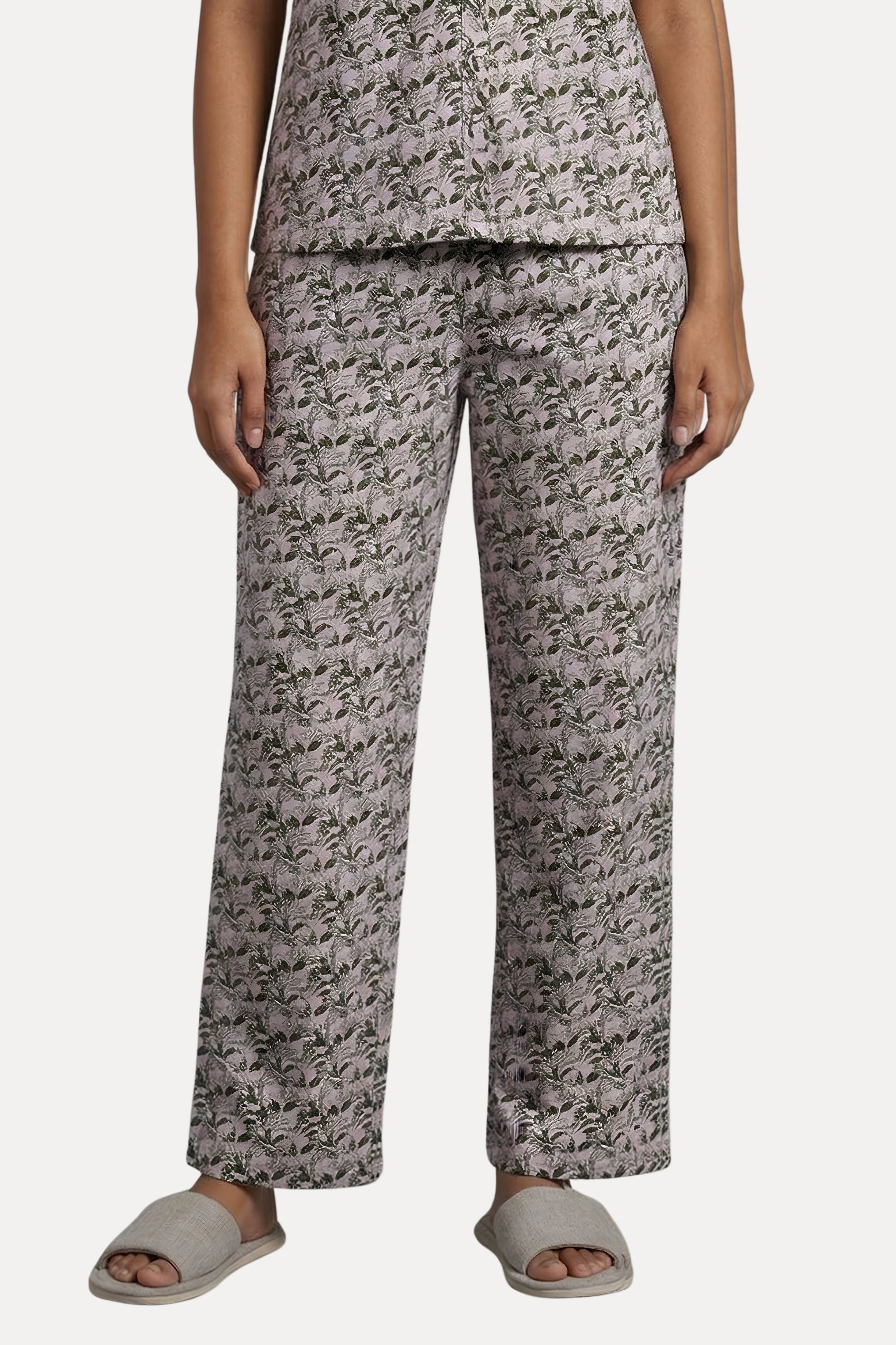 Cream Printed Cotton Spandex Night Suit Set