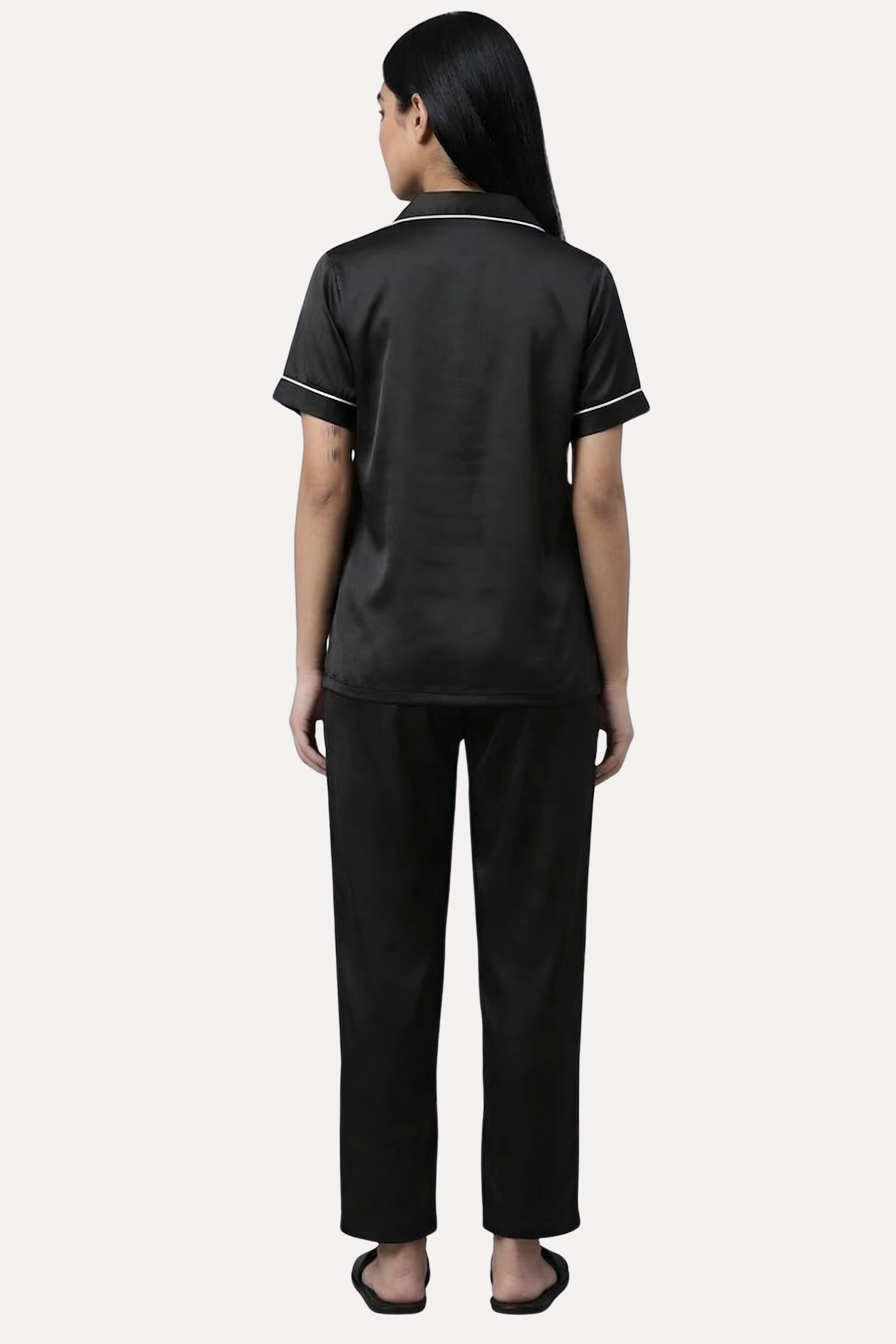 Black Satin Night Suit Set