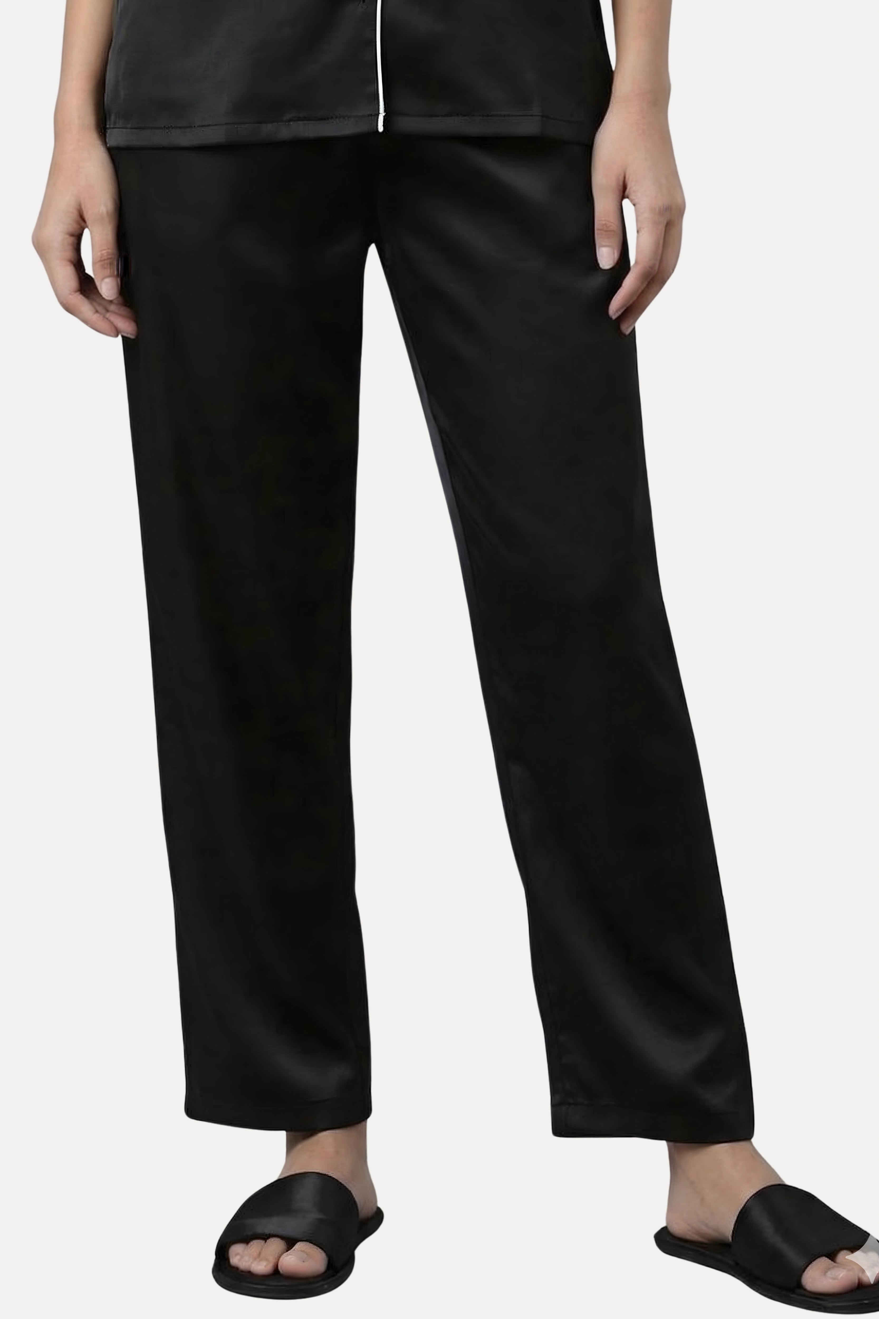 Black Satin Night Suit Set