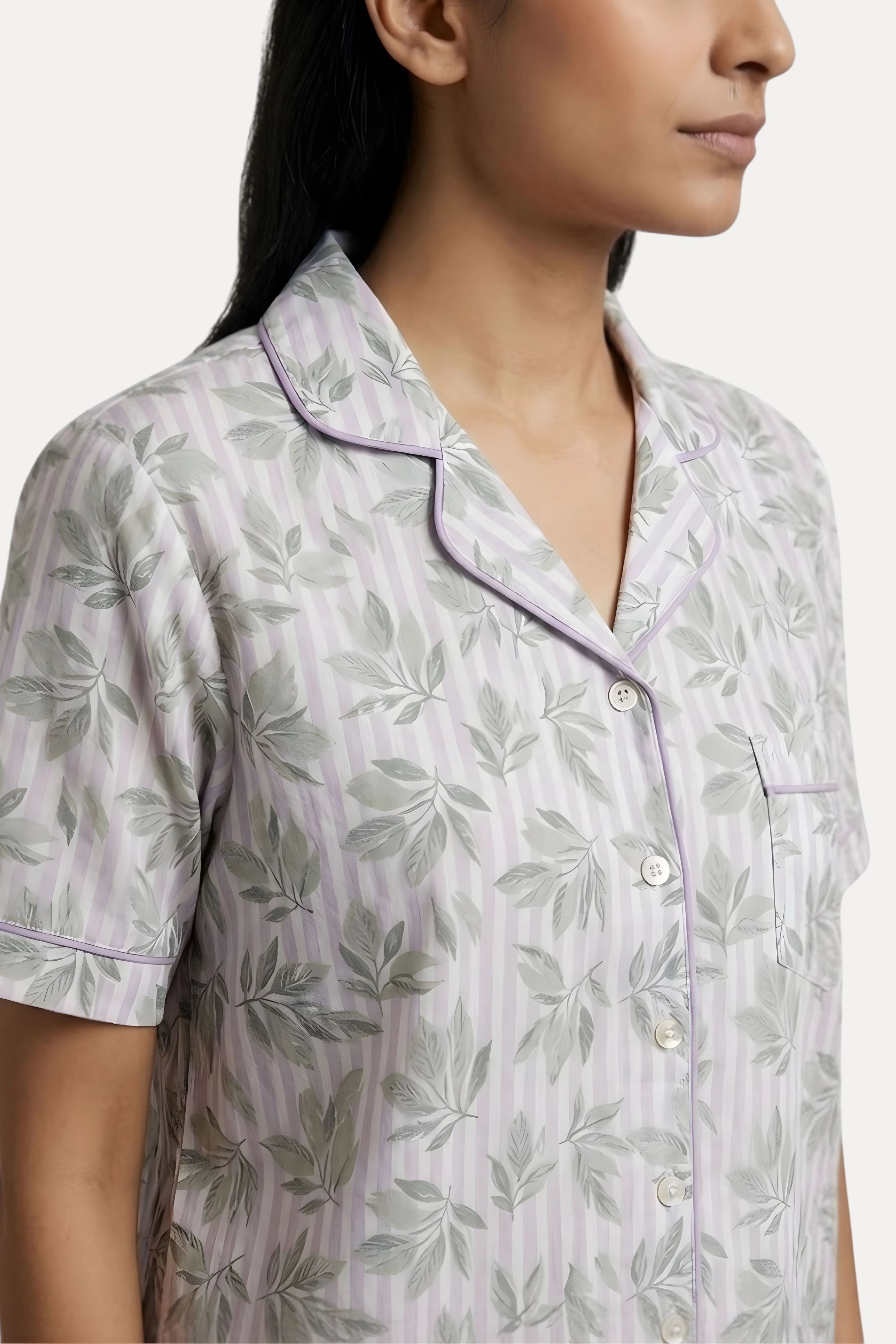 Lavender Printed Cotton Night Suit Set