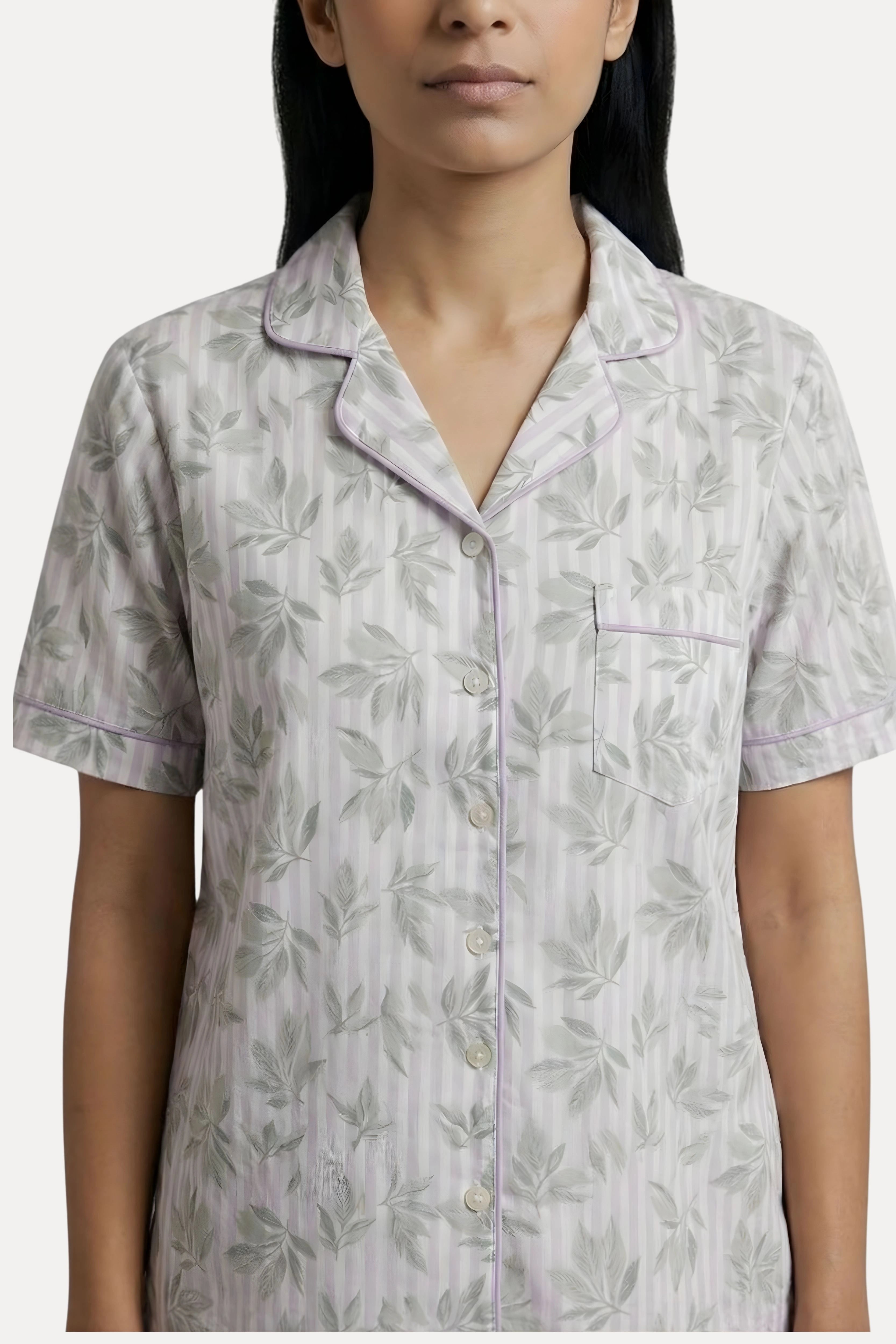 Lavender Printed Cotton Night Suit Set